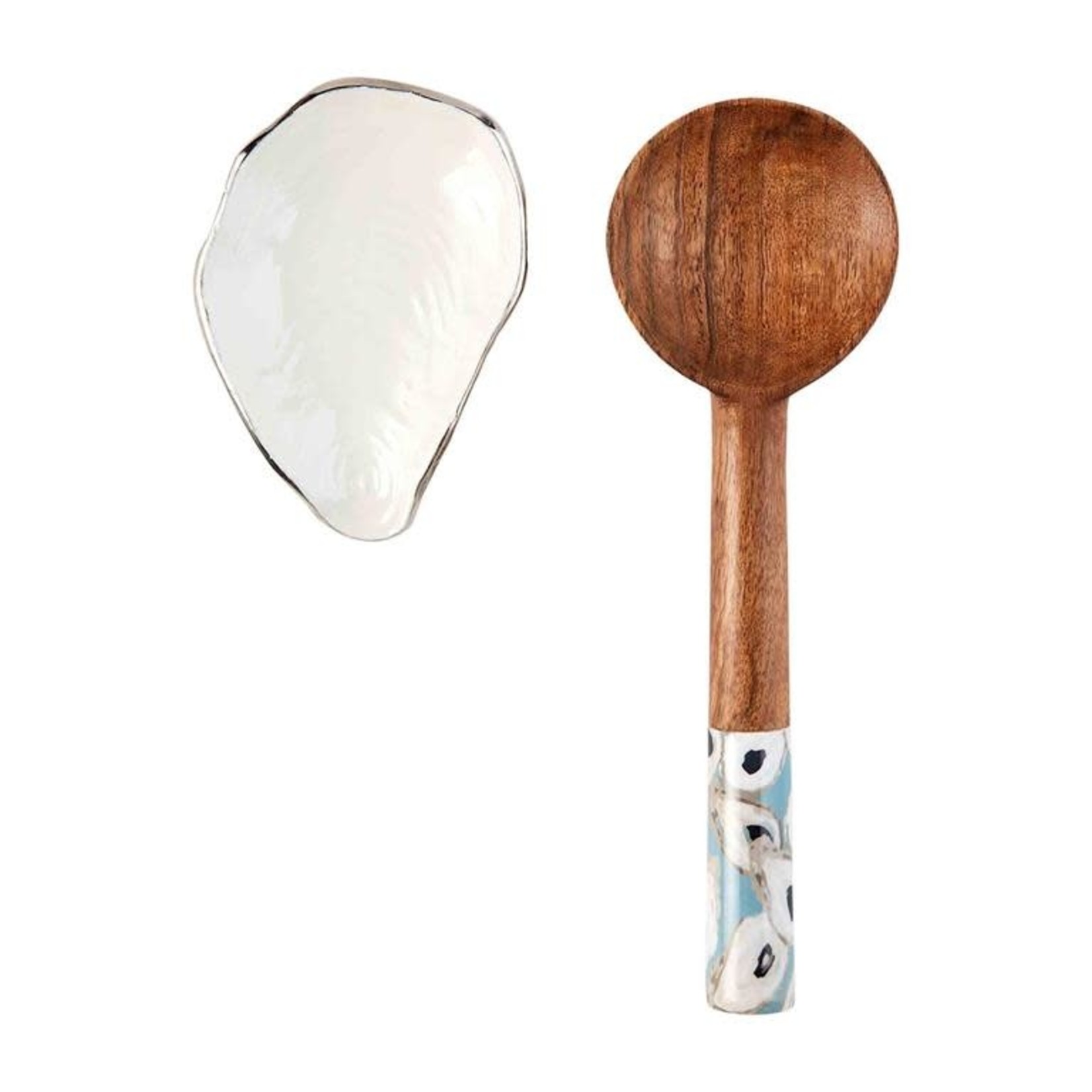 Outside The Box 11" Mango Wood Spoon & Ceramic Oyster Rest Dish