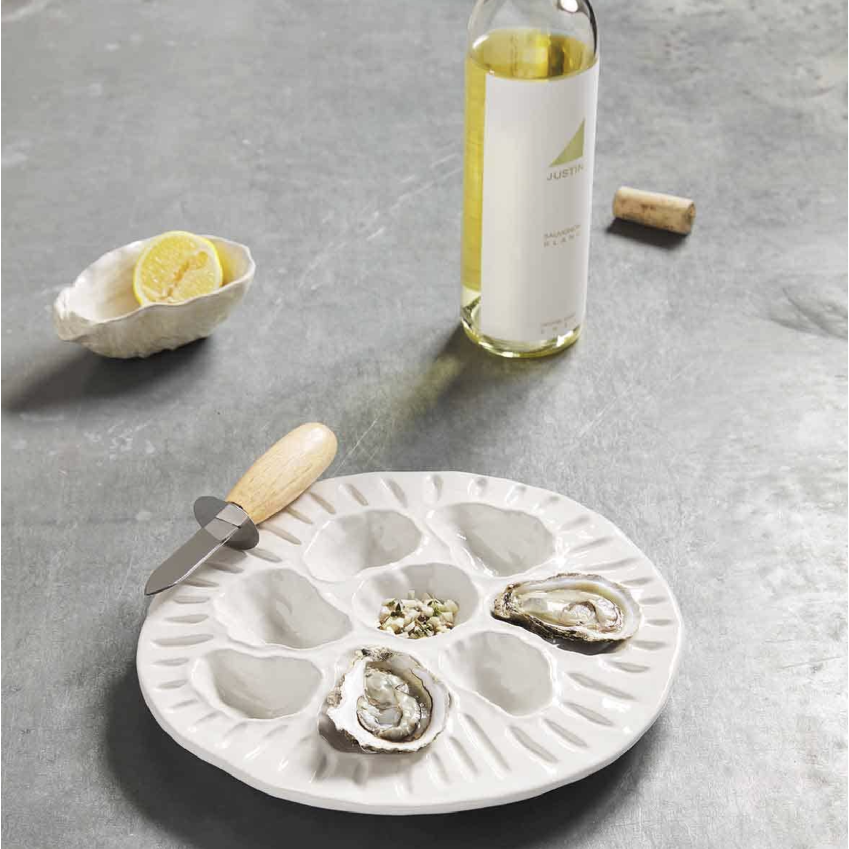 Outside The Box 11" Ceramic Oyster Serving Plate & Knife Set