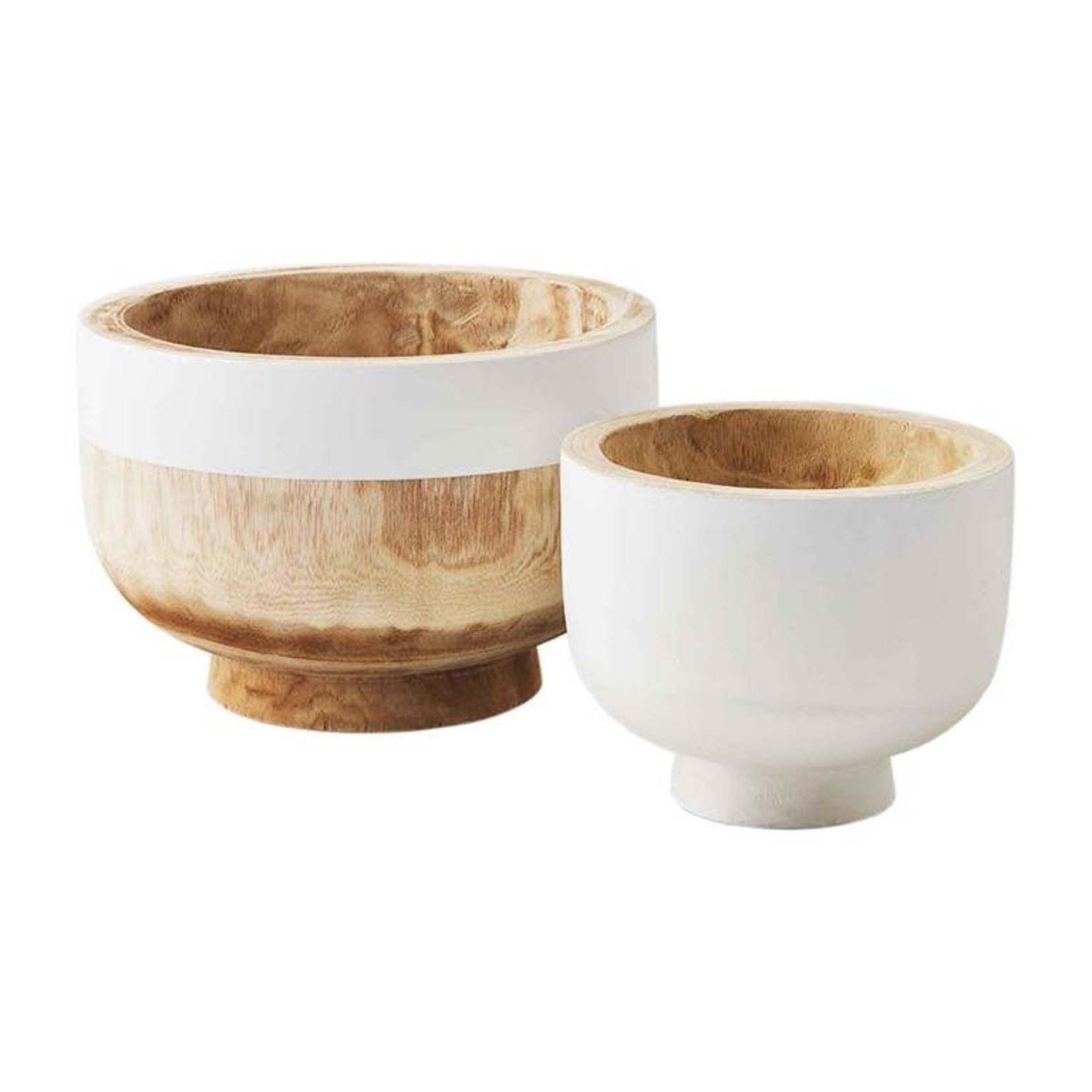 Outside The Box 11" & 9" Set Of 2 Paulownia Wood White & Natural Two-Tone Bowls