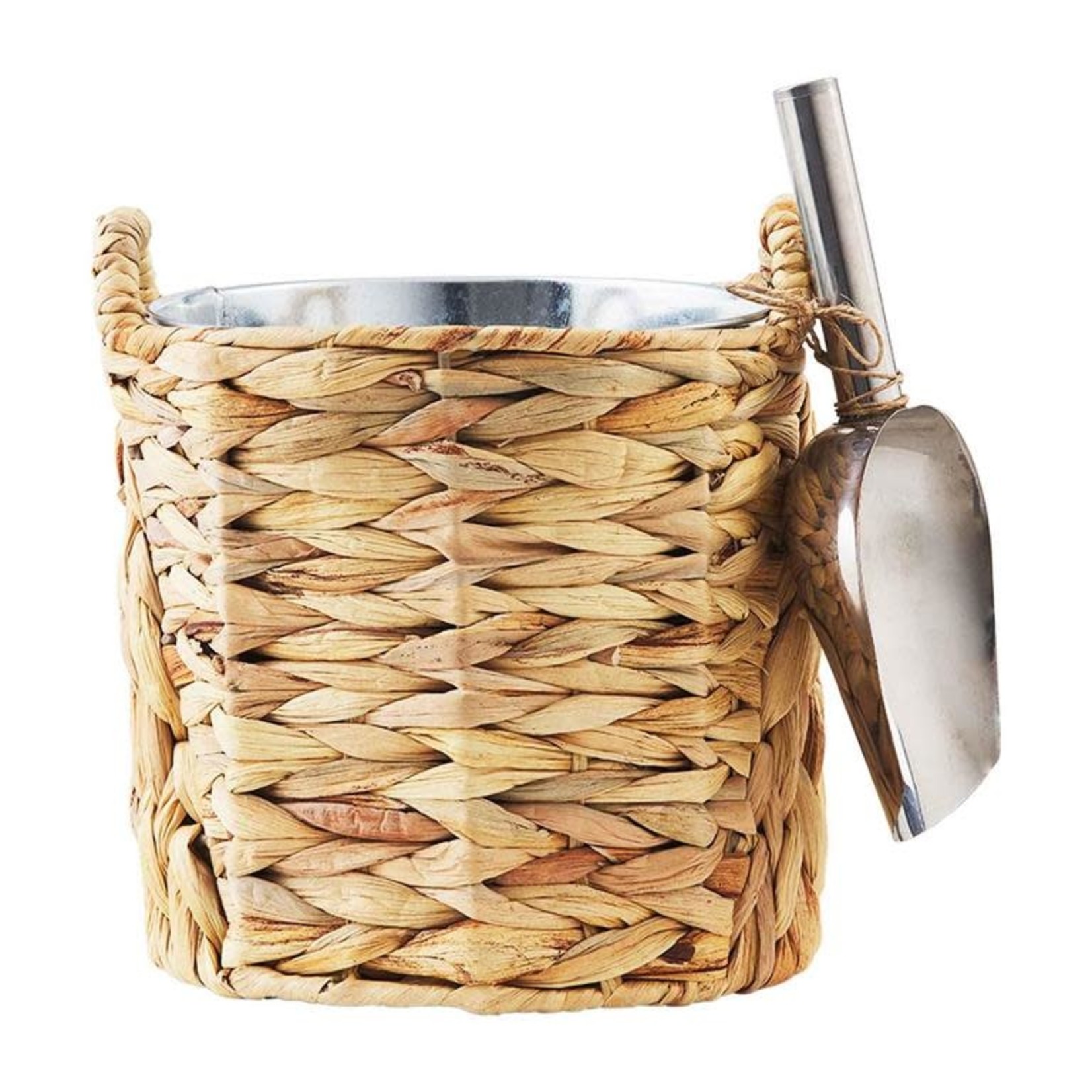 Outside The Box 8" Tin Bucket In Water Hyacinth Basket With Scoop Set