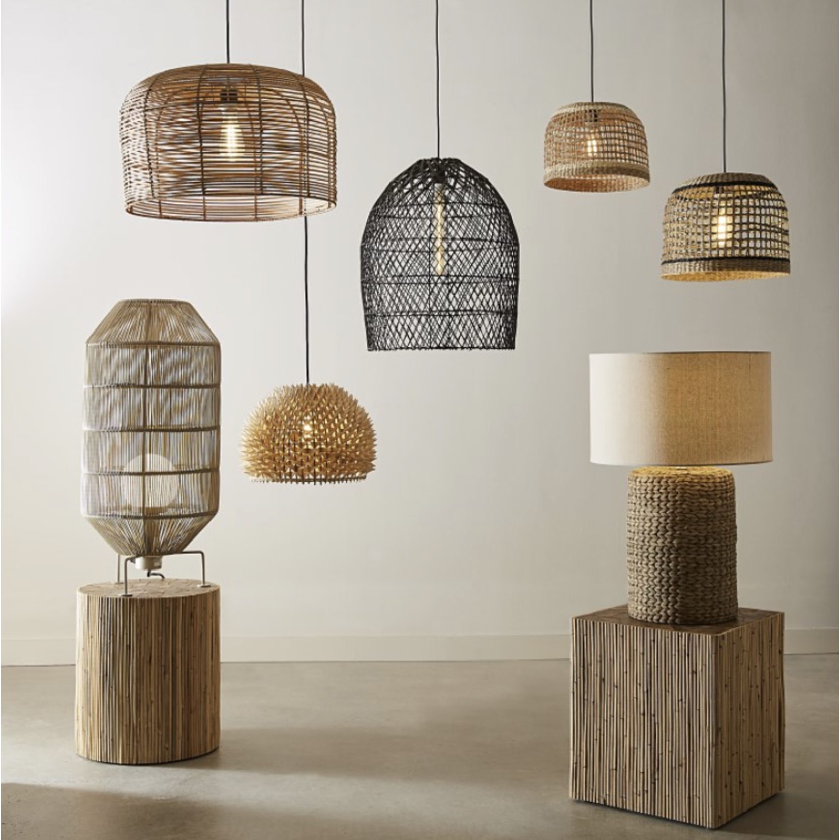 Outside The Box 26" Wefen Woven Rattan & Concrete Table Lamp