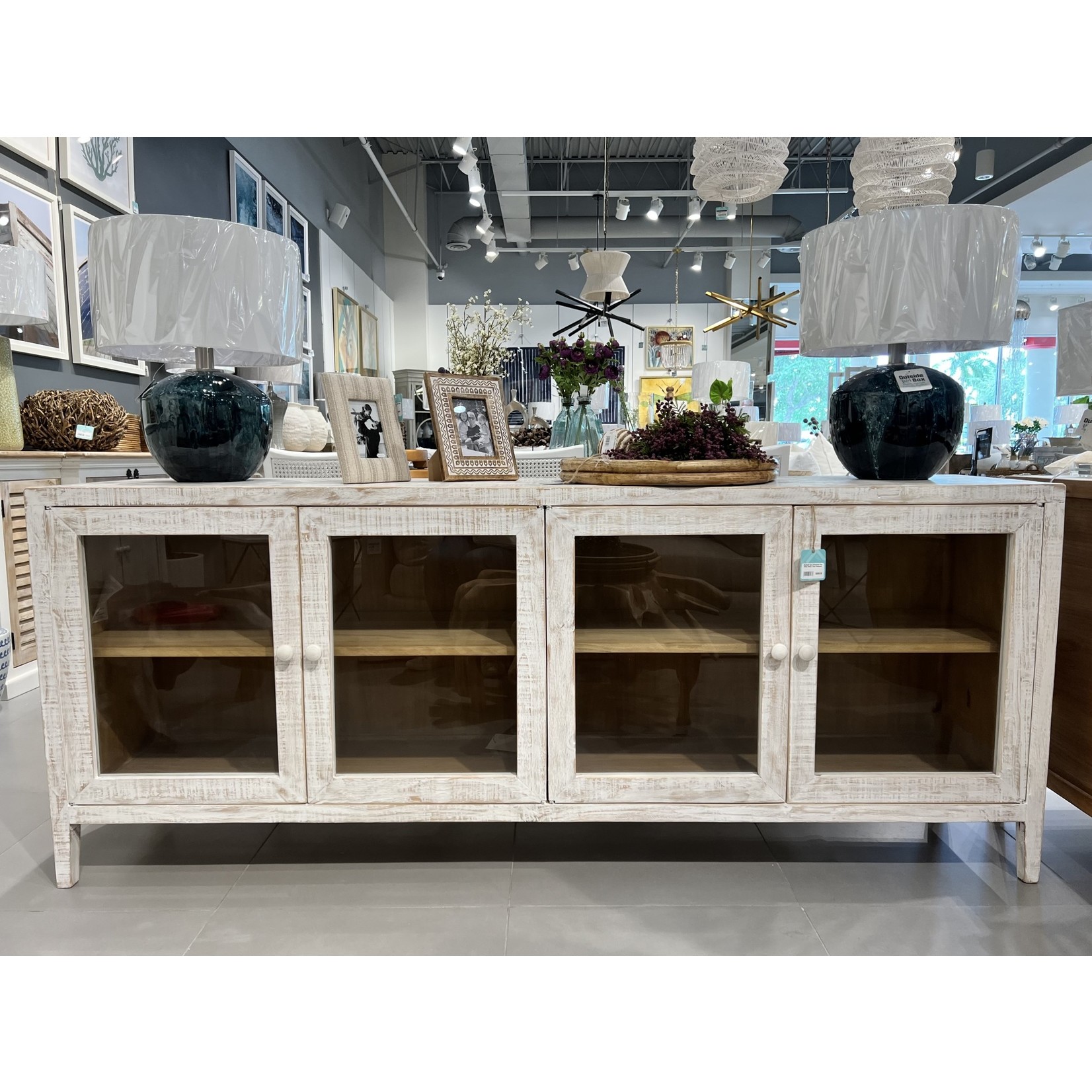 Outside The Box 83x18x34 Agno Reclaimed Pine White Wood 4 Door Sideboard