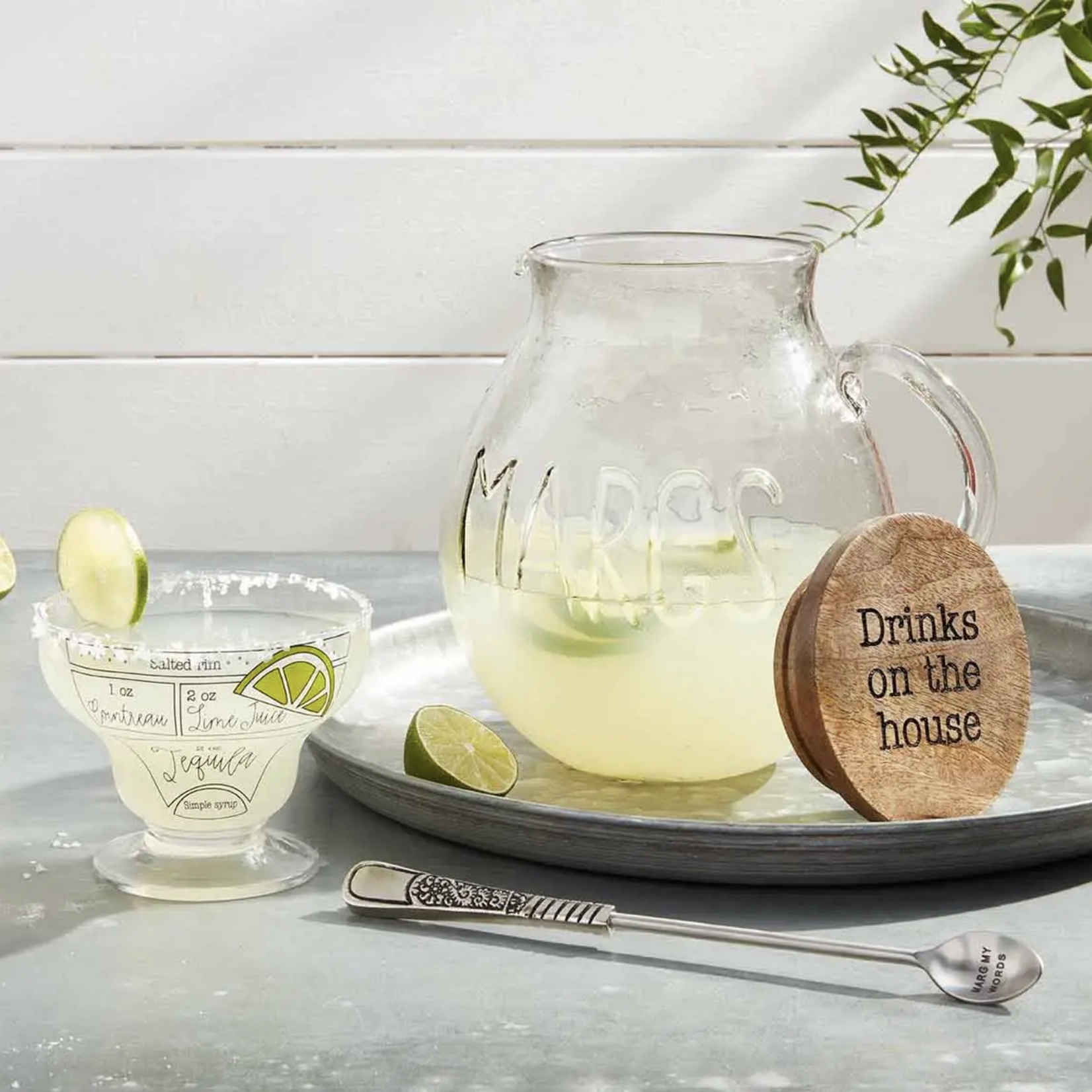 Outside The Box "Margs" Glass Margarita Pitcher With Spoon Set