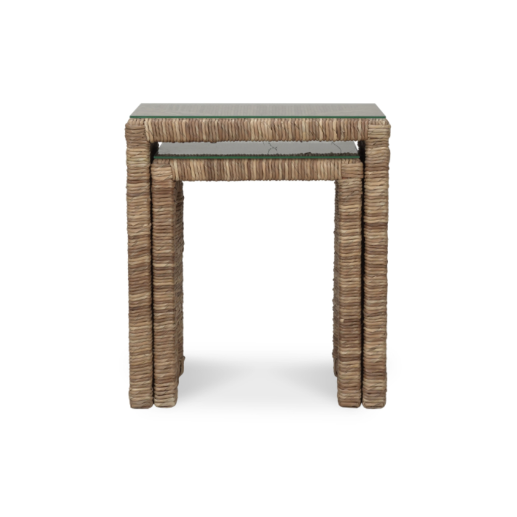 Outside The Box 24x16x27 Set Of 2 Tuscan Rush Nesting Tables With Glass
