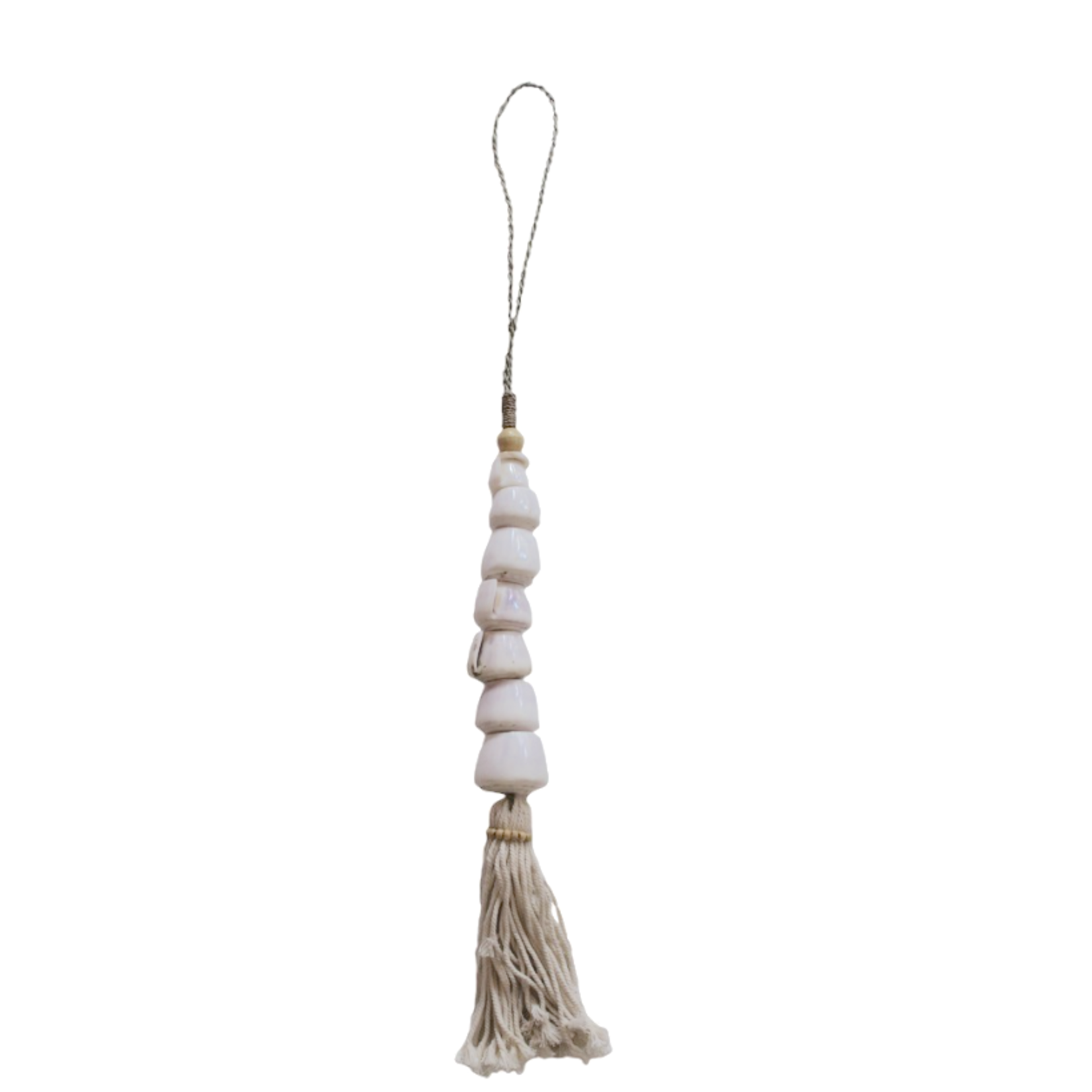 Outside The Box 31" White Conus Suturatus Handcrafted Shell Tassel