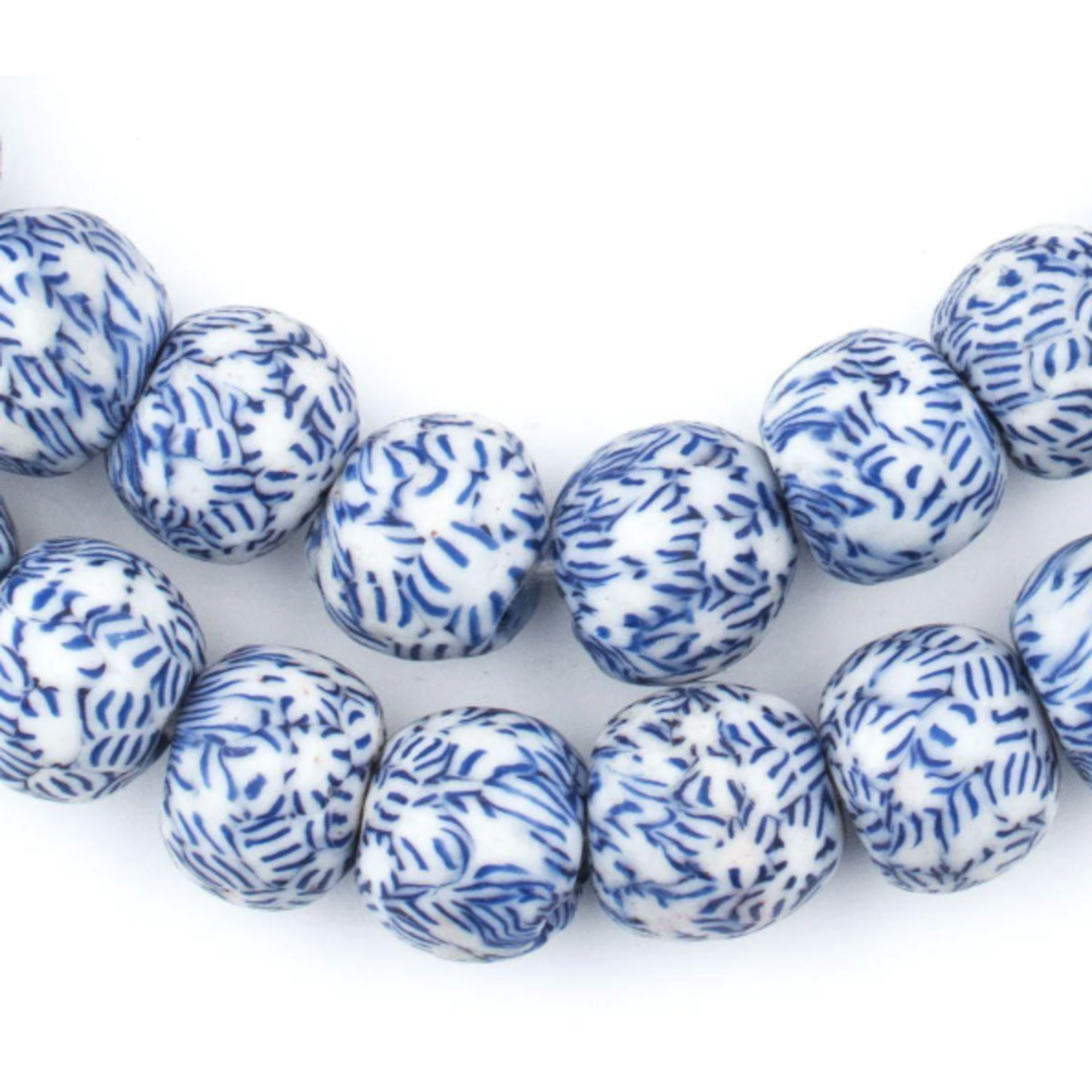 Outside The Box 26" Blue & White Fused Recycled 14mm Glass Bead
