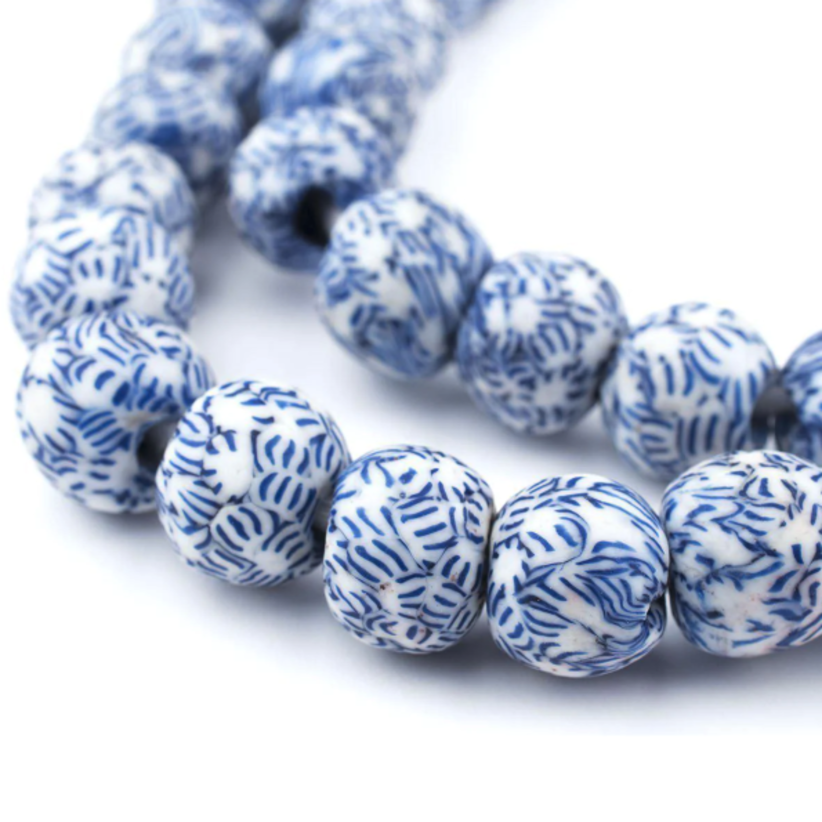 Outside The Box 26" Blue & White Fused Recycled 14mm Glass Bead