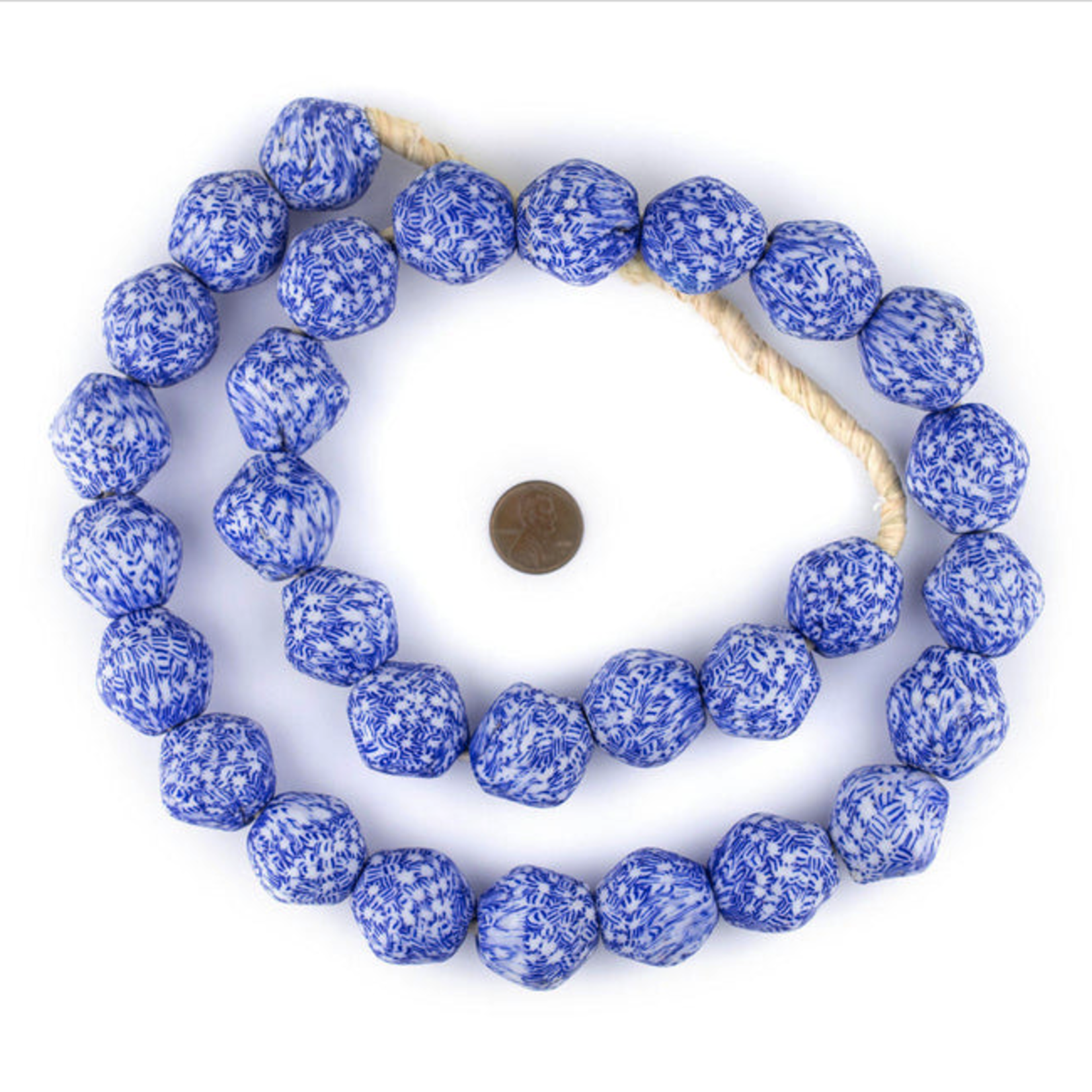Outside The Box 34" Blue & White Fused Bicone Recycled 24mm Glass Beads