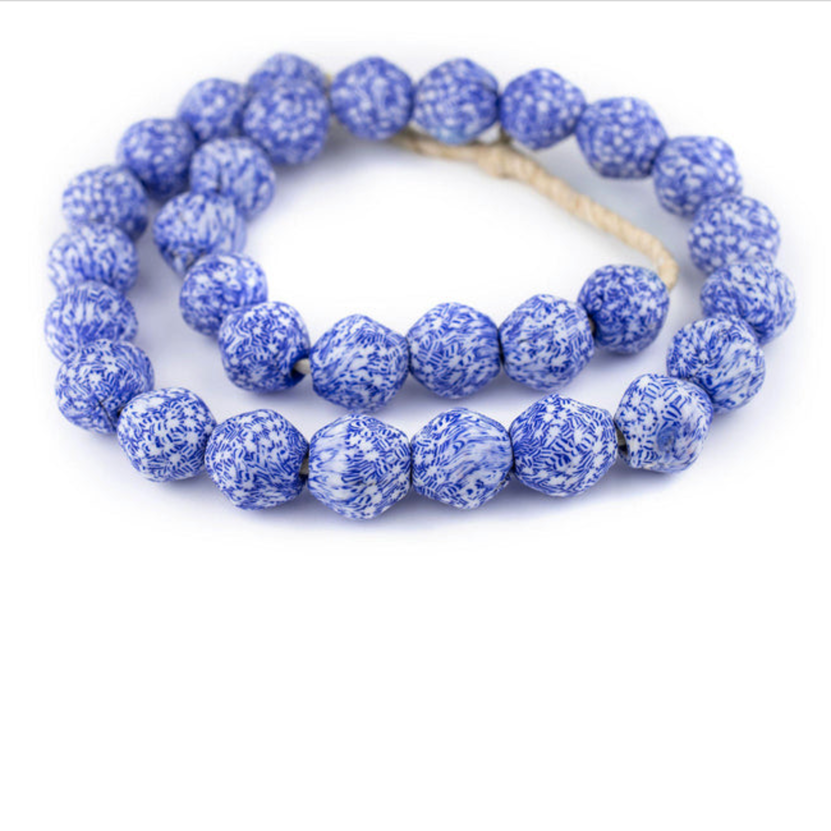 Outside The Box 34" Blue & White Fused Bicone Recycled 24mm Glass Beads