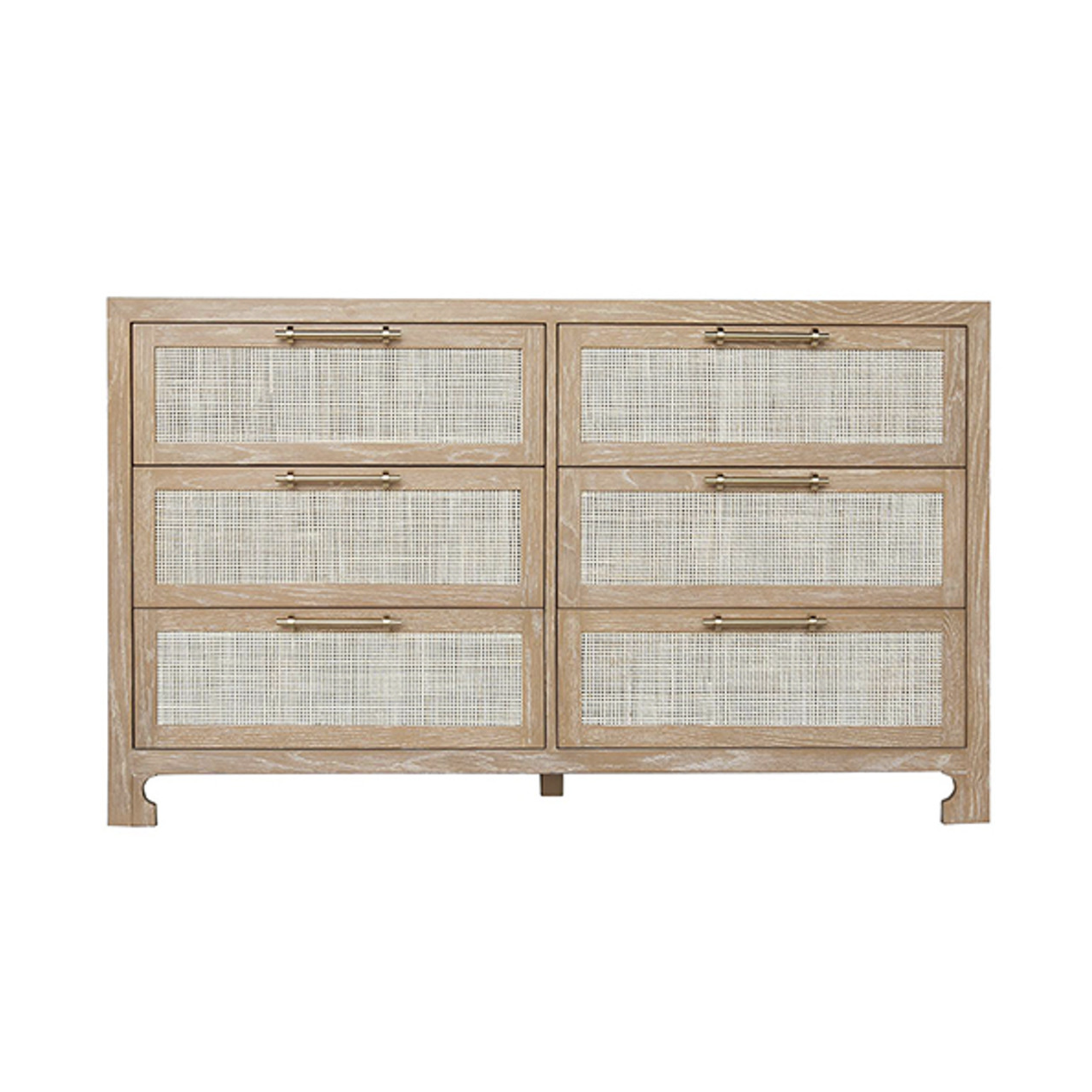 Outside The Box 58x20x34 Worlds Away Carla Cerused Oak & Handwoven Cane 6 Drawer Chest