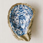 Outside The Box Indigo Floral Decoupage Oyster Jewelry Dish