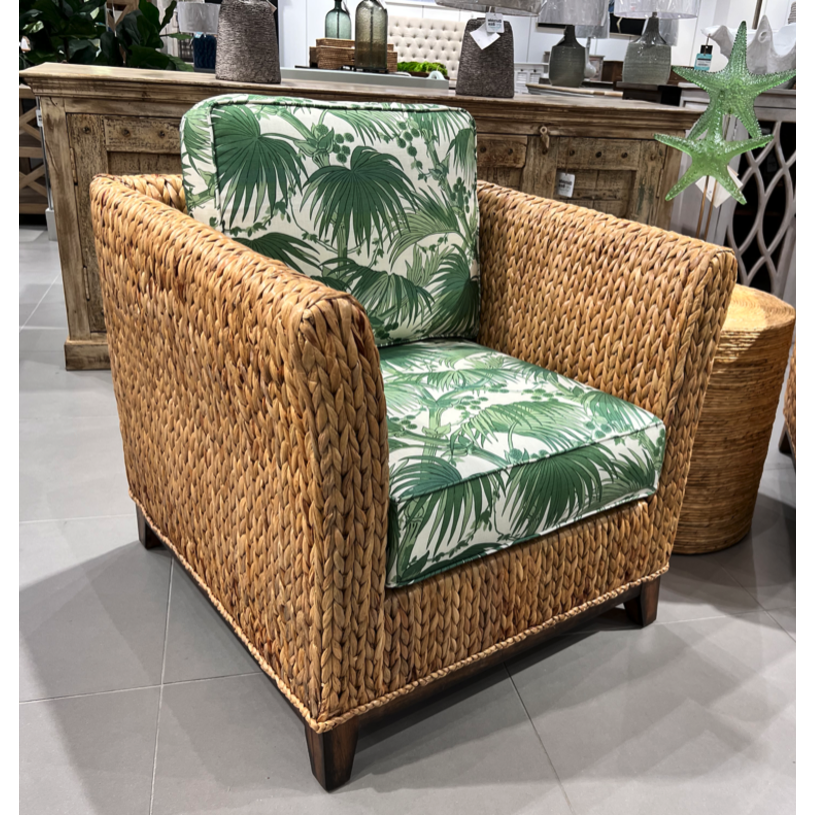 Outside The Box Natural Seagrass Occasional Chair With Las Palmas Green