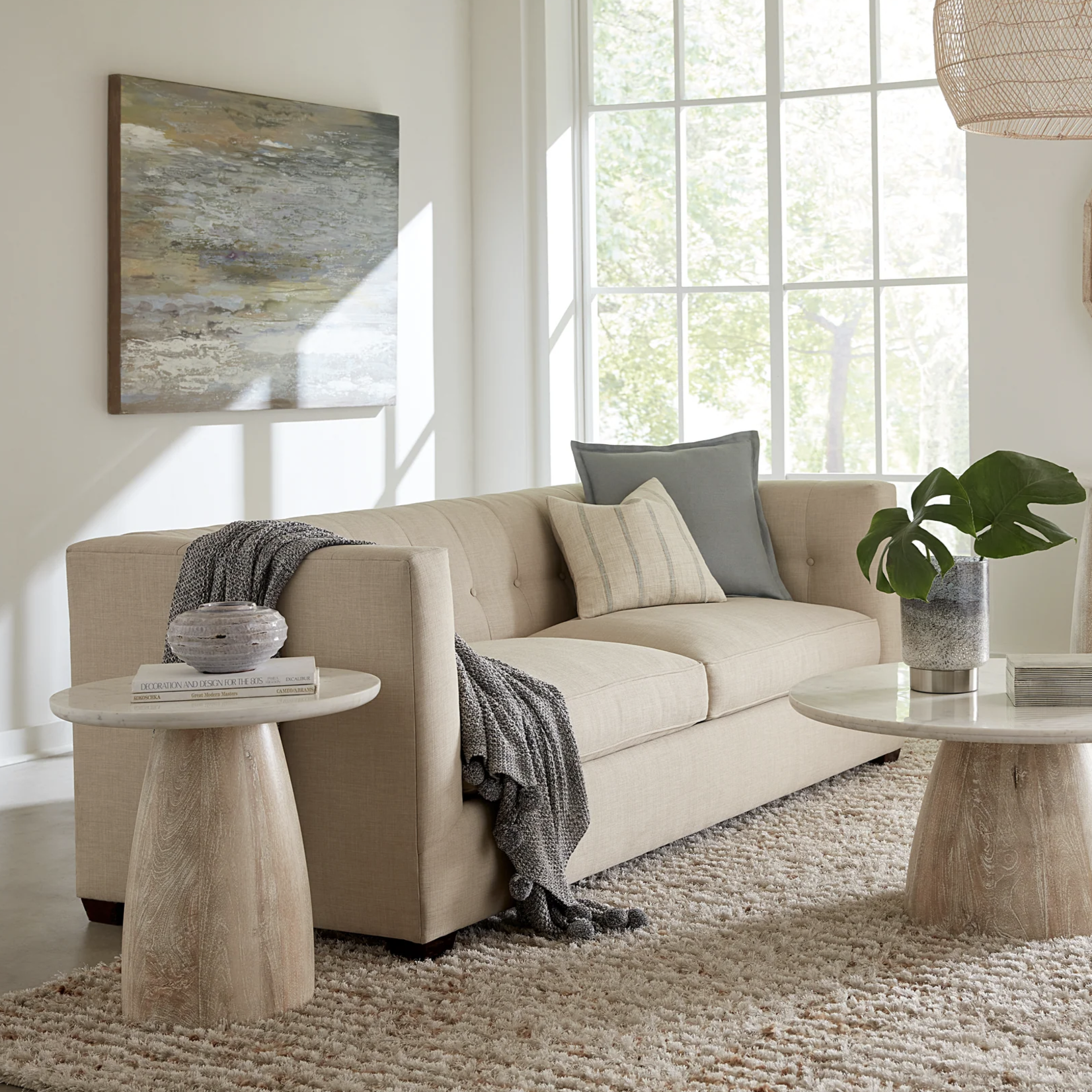 Outside The Box 22" Palm Springs White Marble Top & White Wash Mango Wood Side Table
