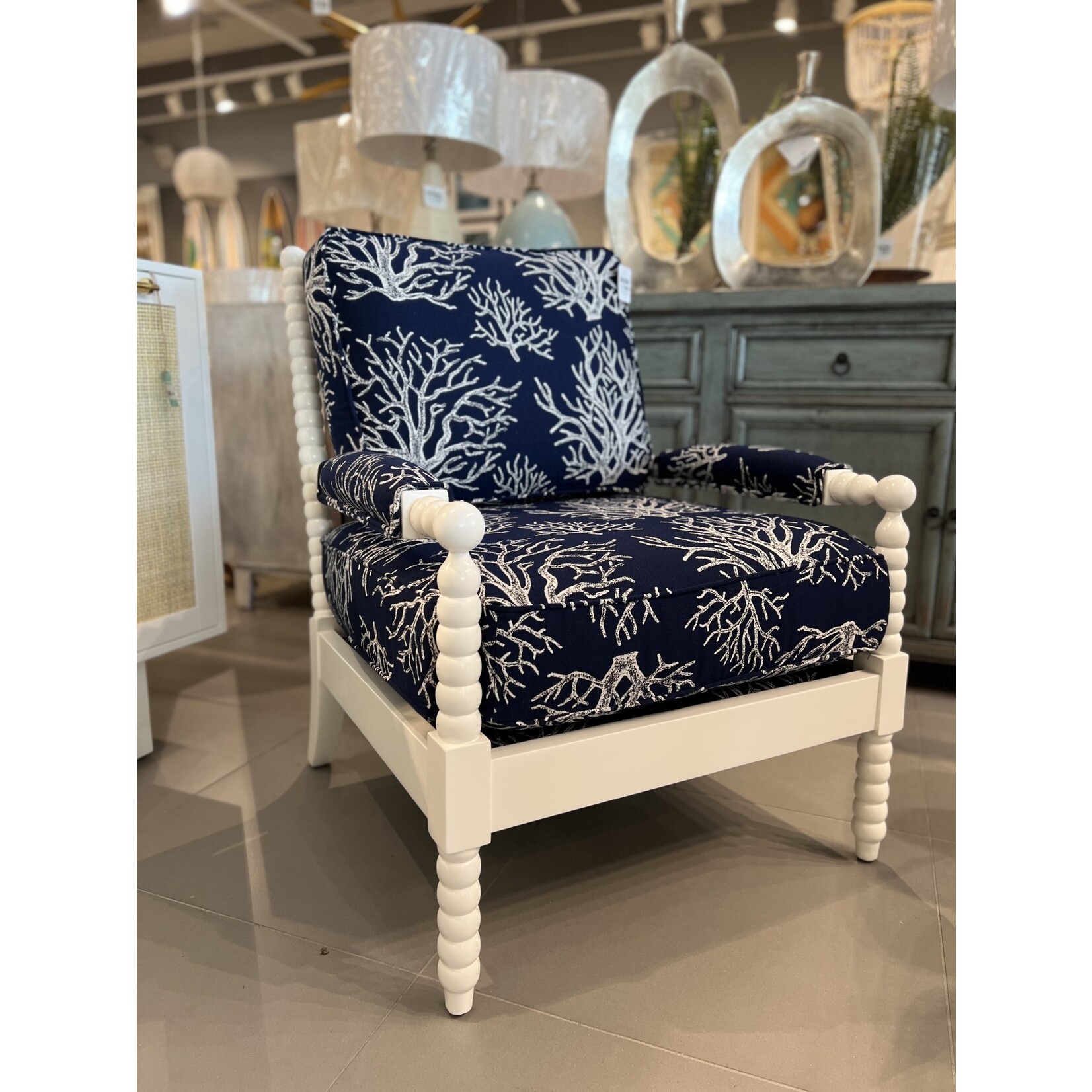 Outside The Box Coral Branch Navy & White Convo-Lux Occasional Chair OC767