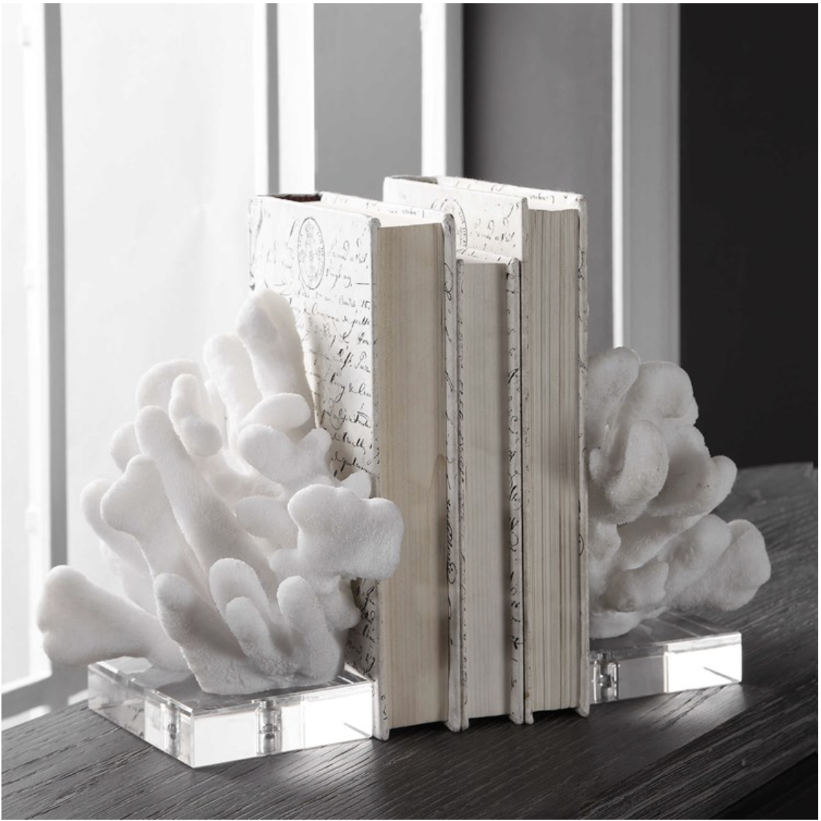 Outside The Box 9" Set Of 2 Charbel Faux White Coral Bookends