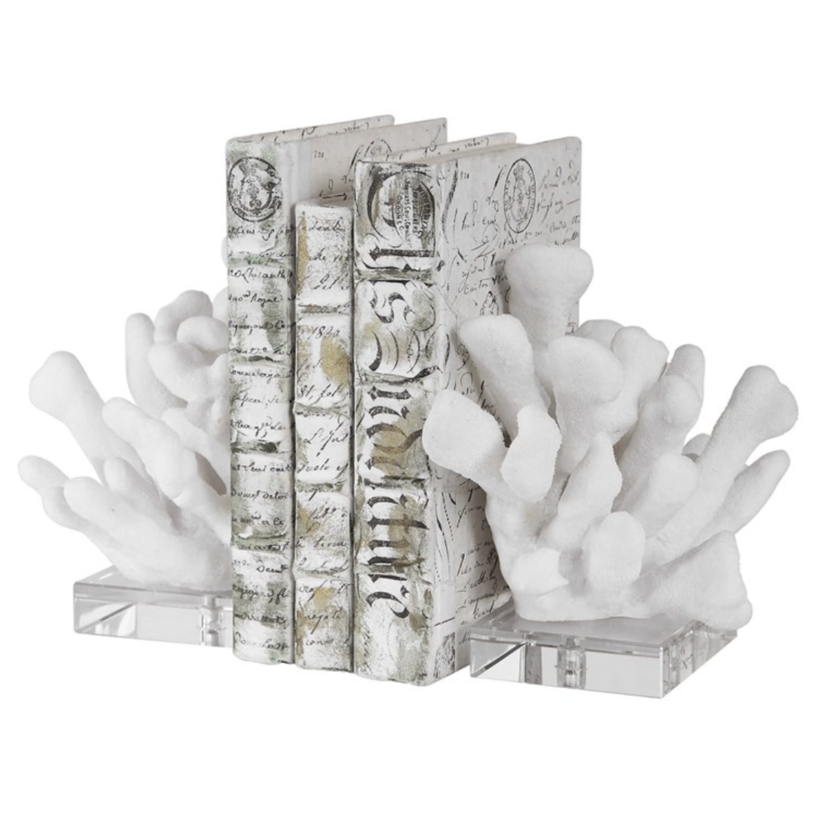 Outside The Box 9" Set Of 2 Charbel Faux White Coral Bookends