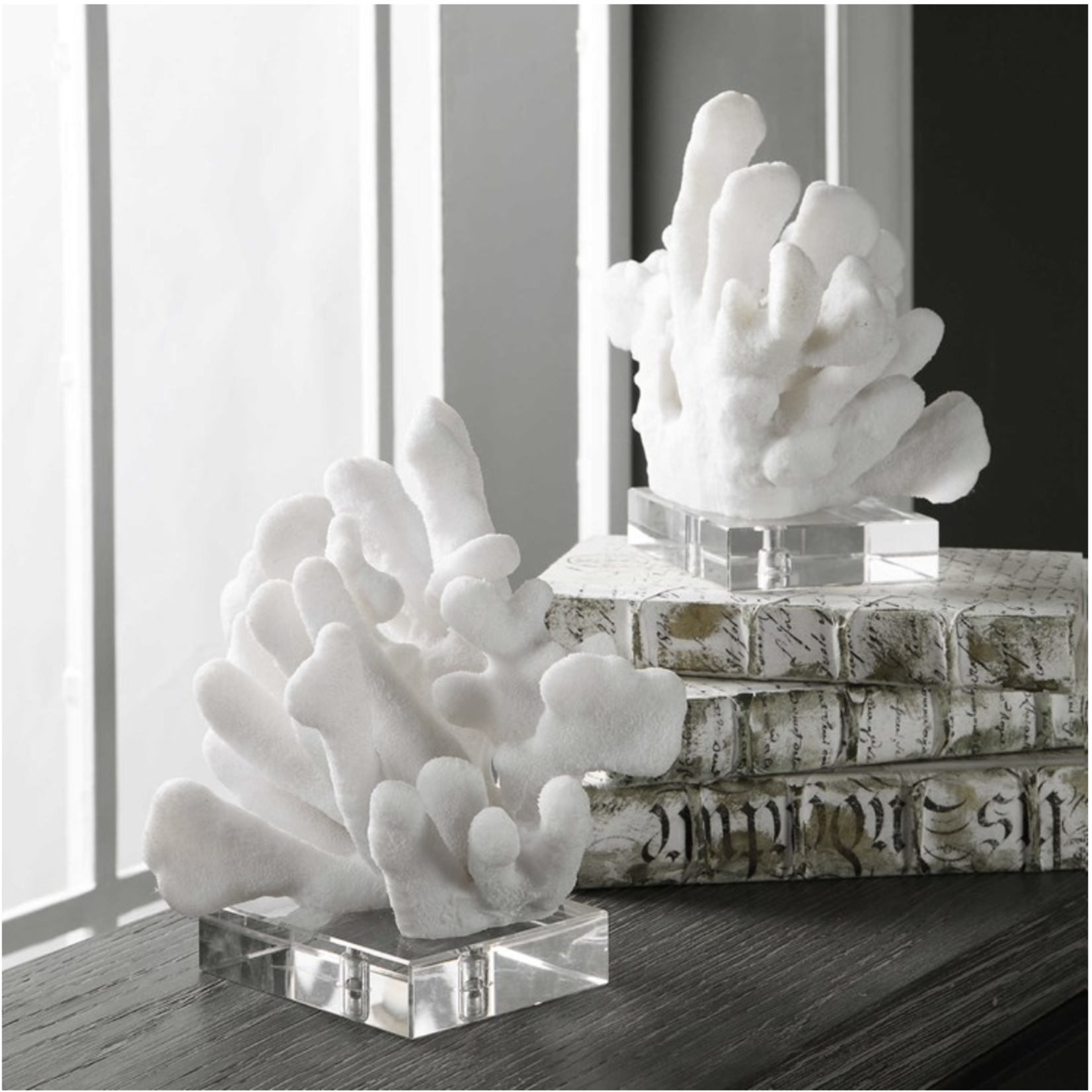 Outside The Box 9" Set Of 2 Charbel Faux White Coral Bookends