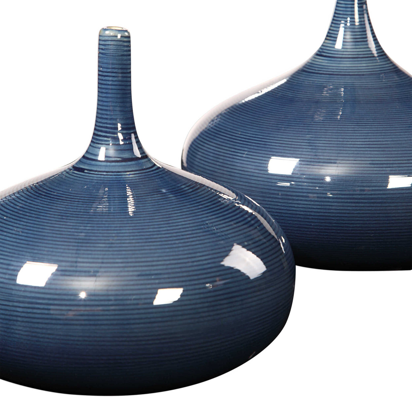 Outside The Box 8" & 7" Set Of 2 Zayan Blue Ceramic Stem Vases