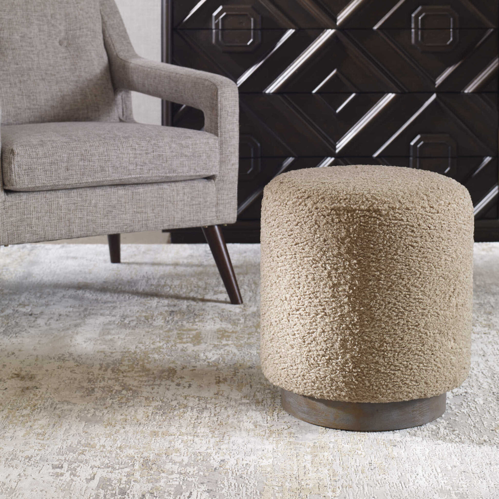 Outside The Box 16x18 Avila Latte Faux Shearling With Oak Base Ottoman