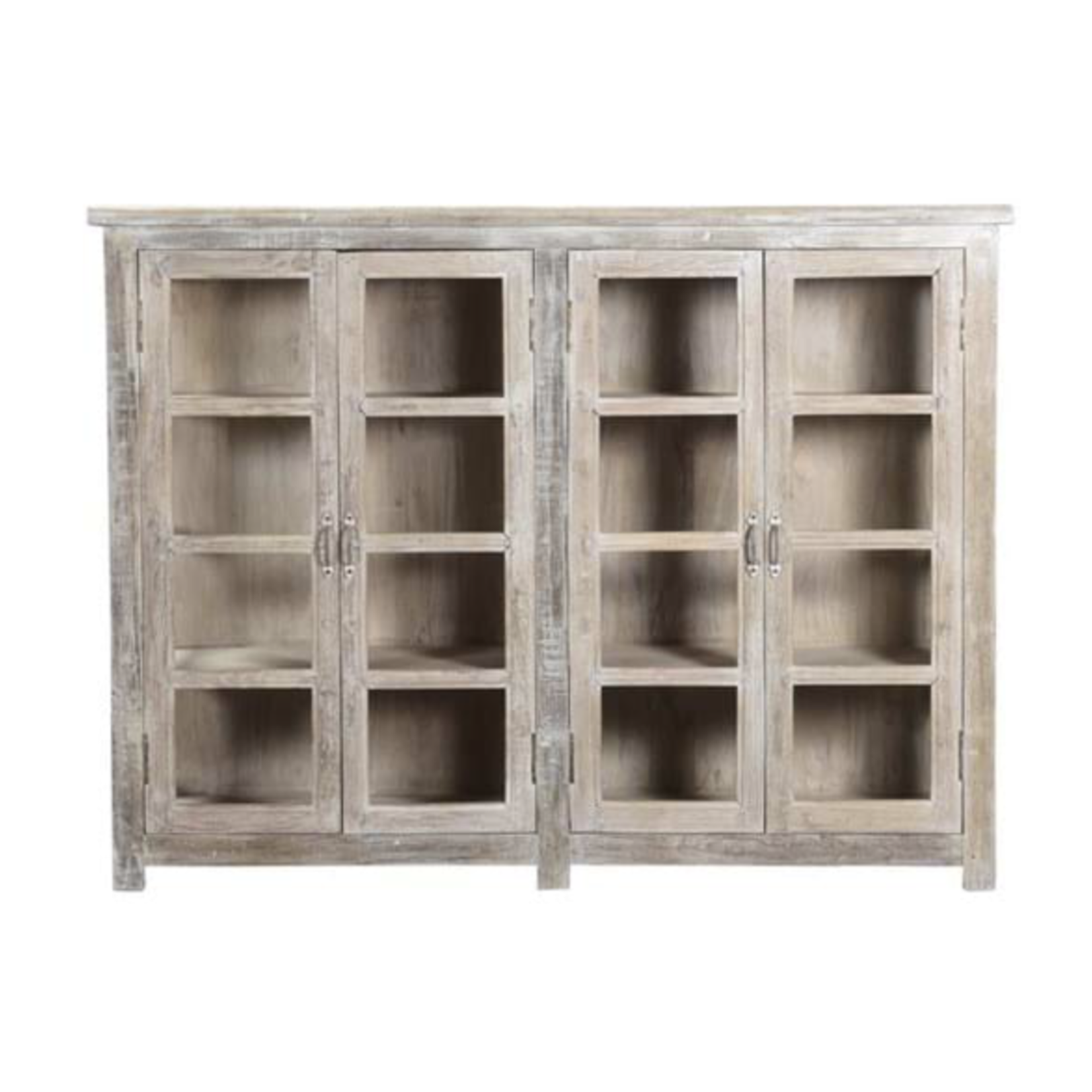 Outside The Box 53x18x73 Alta Bleached White 4 Door Glass Panel Storage Cabinet