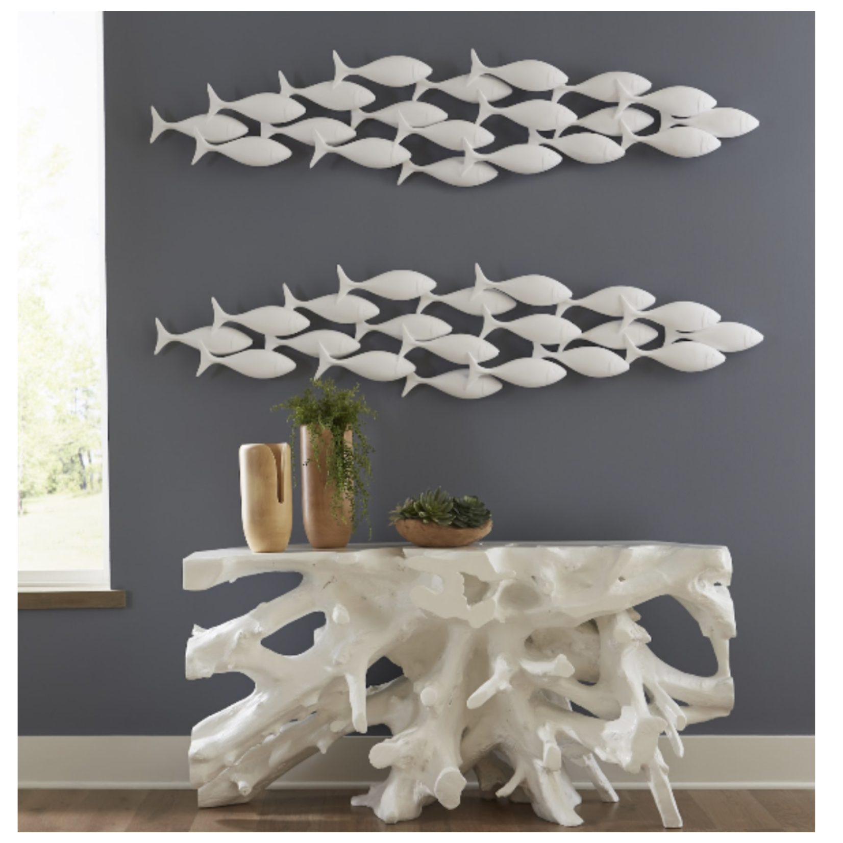 Outside The Box 72x16 School Of Fish Matte White Wall Art