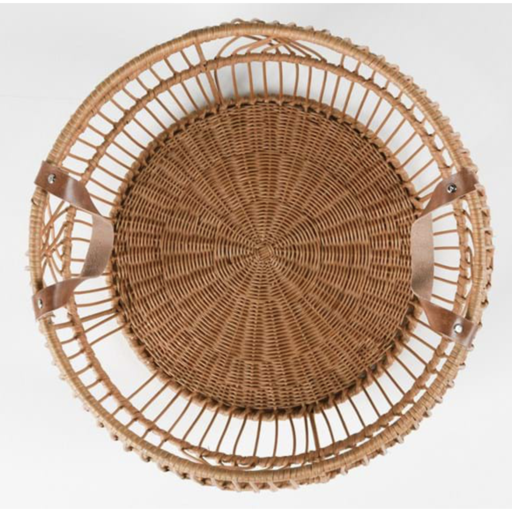 Outside The Box 21x21x16 Rattan Handcrafted Basket With Leather Straps