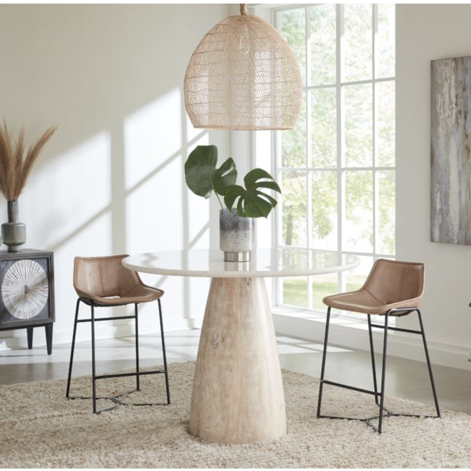 Outside The Box 48" Palm Springs White Marble & White Wash Mango Round Counter Height Table