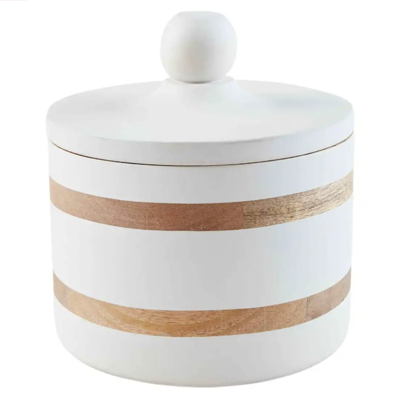 Outside The Box 4" Solid Mango Wood White & Natural Stripe Canister