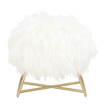 Outside The Box 18x14x18 Margo White Faux Fur & Brushed Gold Ottoman