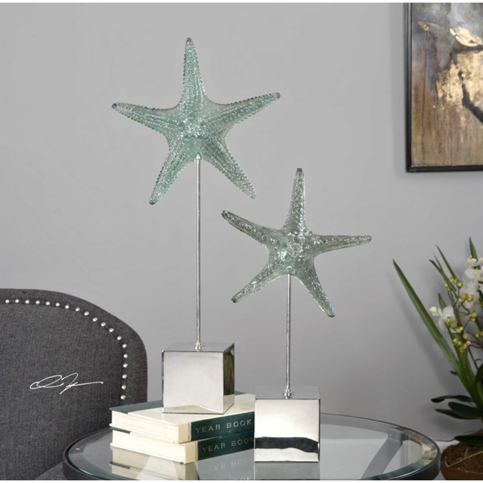 Outside The Box 19" & 24" Set Of 2 Starfish Pale Marine Green Sculpture