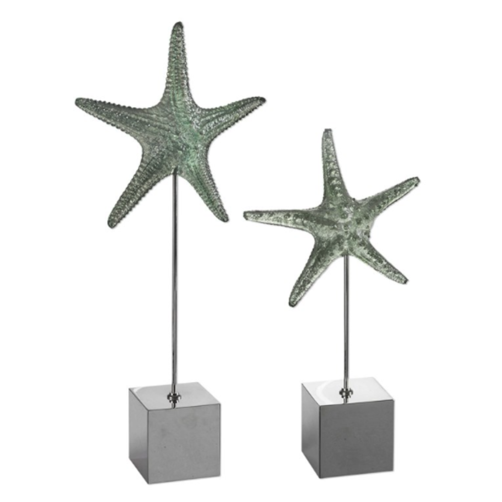 Outside The Box 19" & 24" Set Of 2 Starfish Pale Marine Green Sculpture