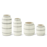 Outside The Box 12", 10", 7" & 6" Set of 4 Cream & Black Lined Stoneware Vases