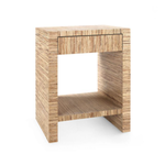 Outside The Box 19x16x26 Villa & House Morgan Natural Papyrus Raffia 1 Drawer Side Table With Glass Top