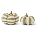Outside The Box 10" & 8" Set Of 2 Khaki Green & Cream Striped Pumpkins With Wood Stem