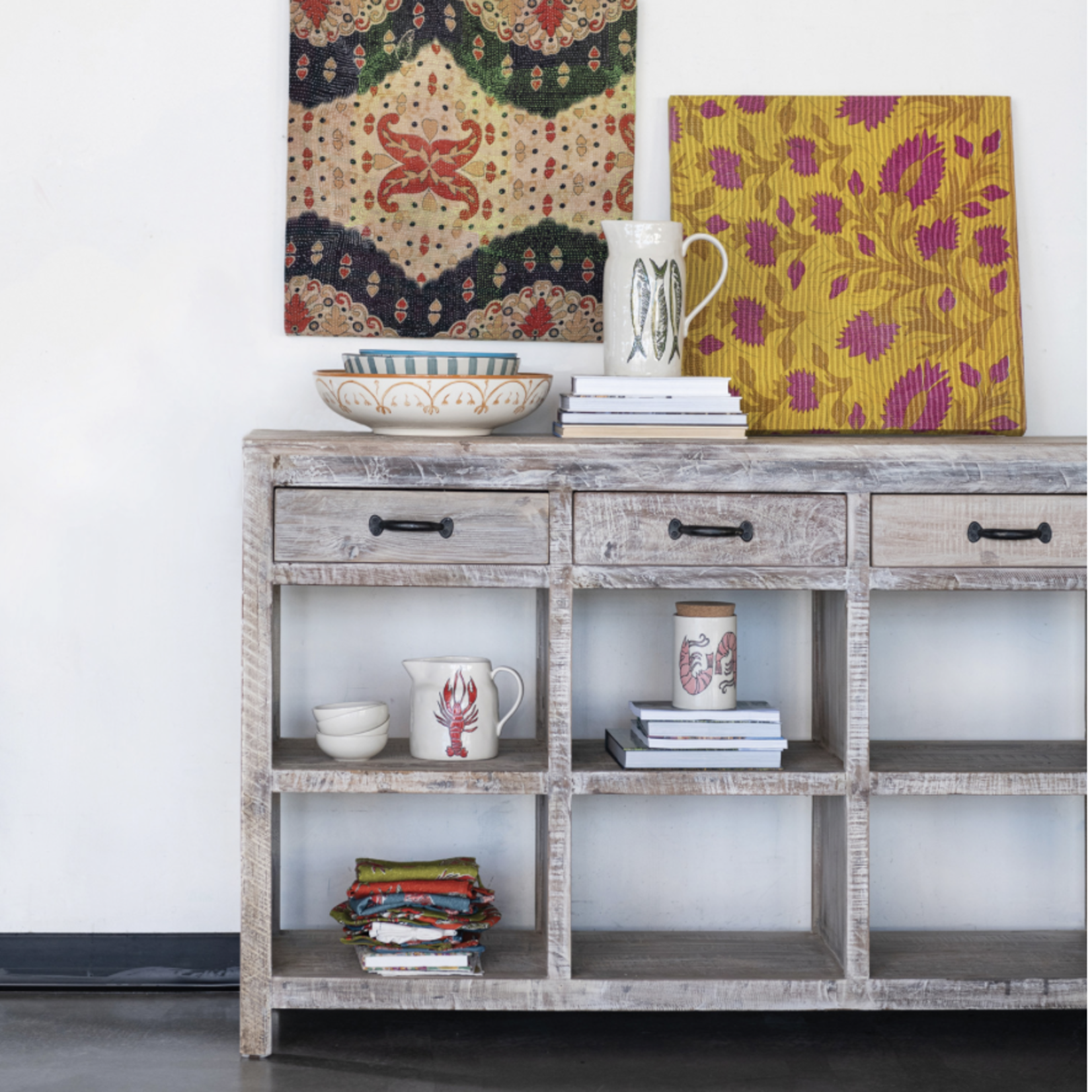 Outside The Box 79x17x39 Bleached Reclaimed Wood 4 Drawer Sideboard