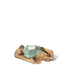 Outside The Box 9" Aqua Hand-Blown Glass Tea Light With Natural Driftwood Base