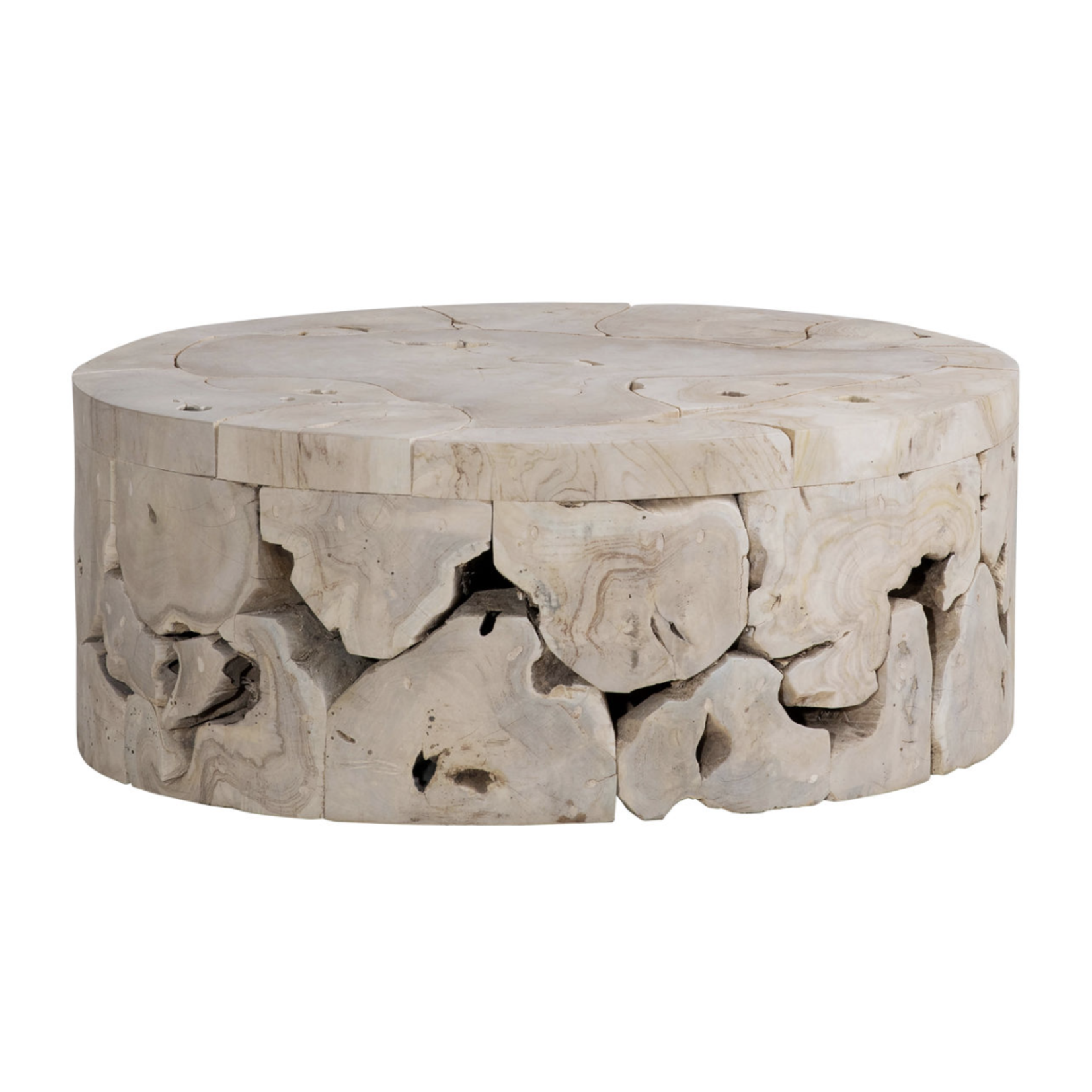 Outside The Box 39" Briar Teak Wood Bleached Finish Round Coffee Table