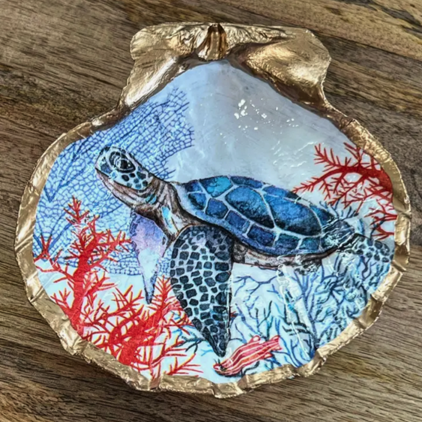 Outside The Box 6" Blue Turtle Trinket Hand Painted Shell Decor - EACH SOLD SEPARATELY