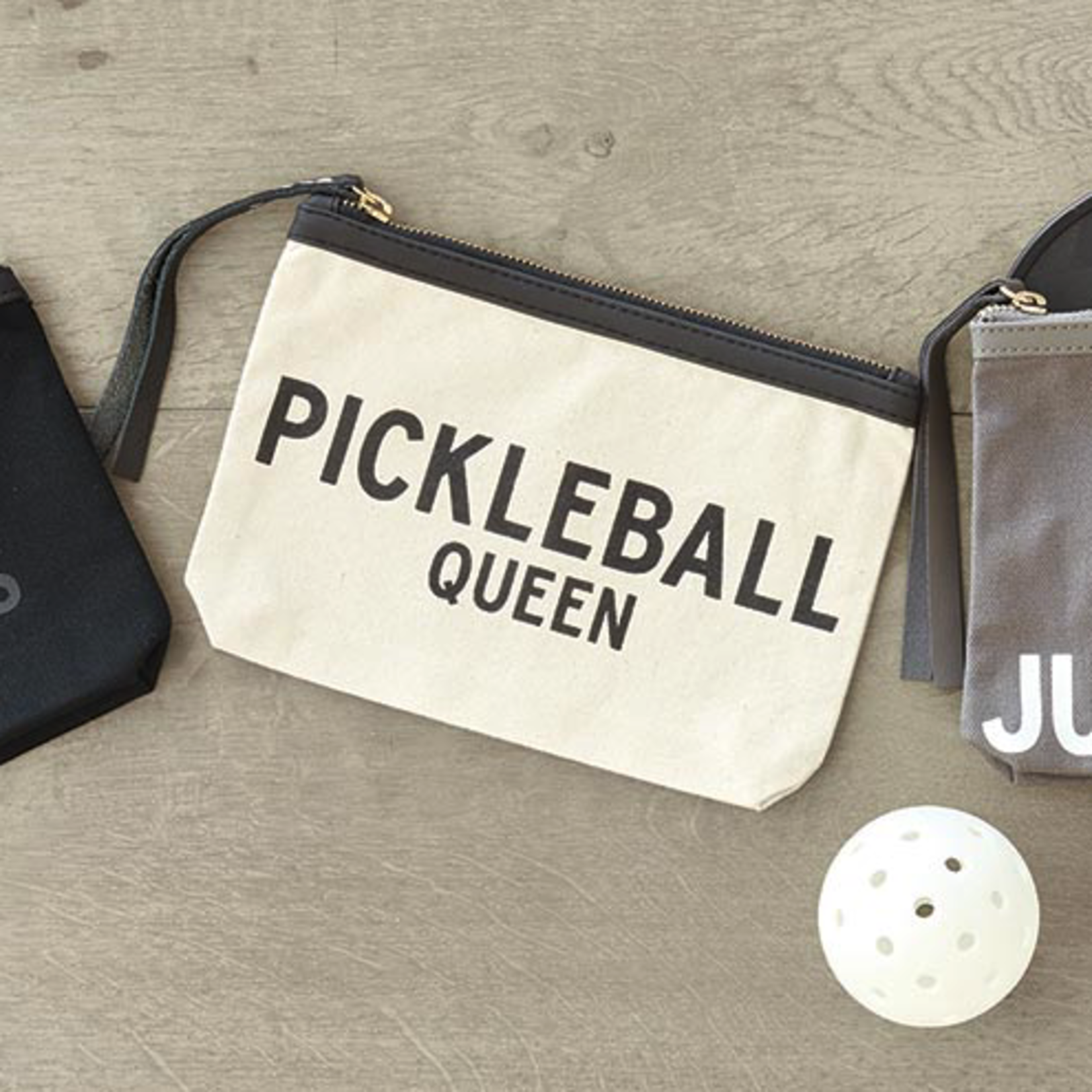 Outside The Box 9x6 "Pickleball Queen" White Canvas Pouch With Leather