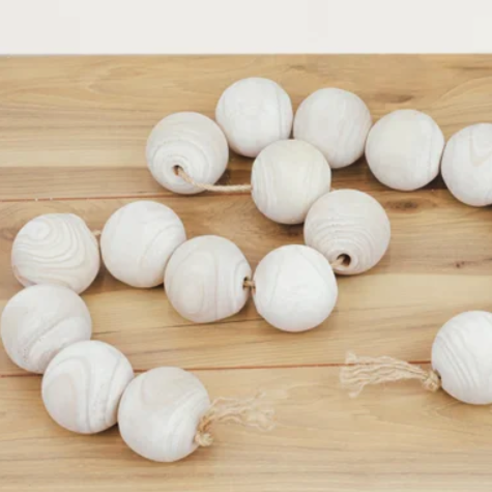 Outside The Box 62" White Washed Natural Wood Bead Strand