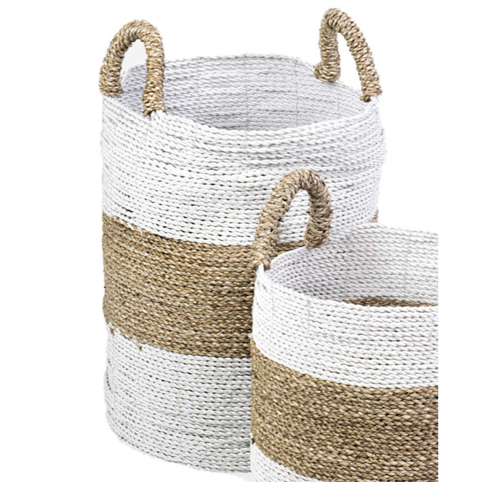 Outside The Box 12x19 Woven White & Natural Band Stripe Basket