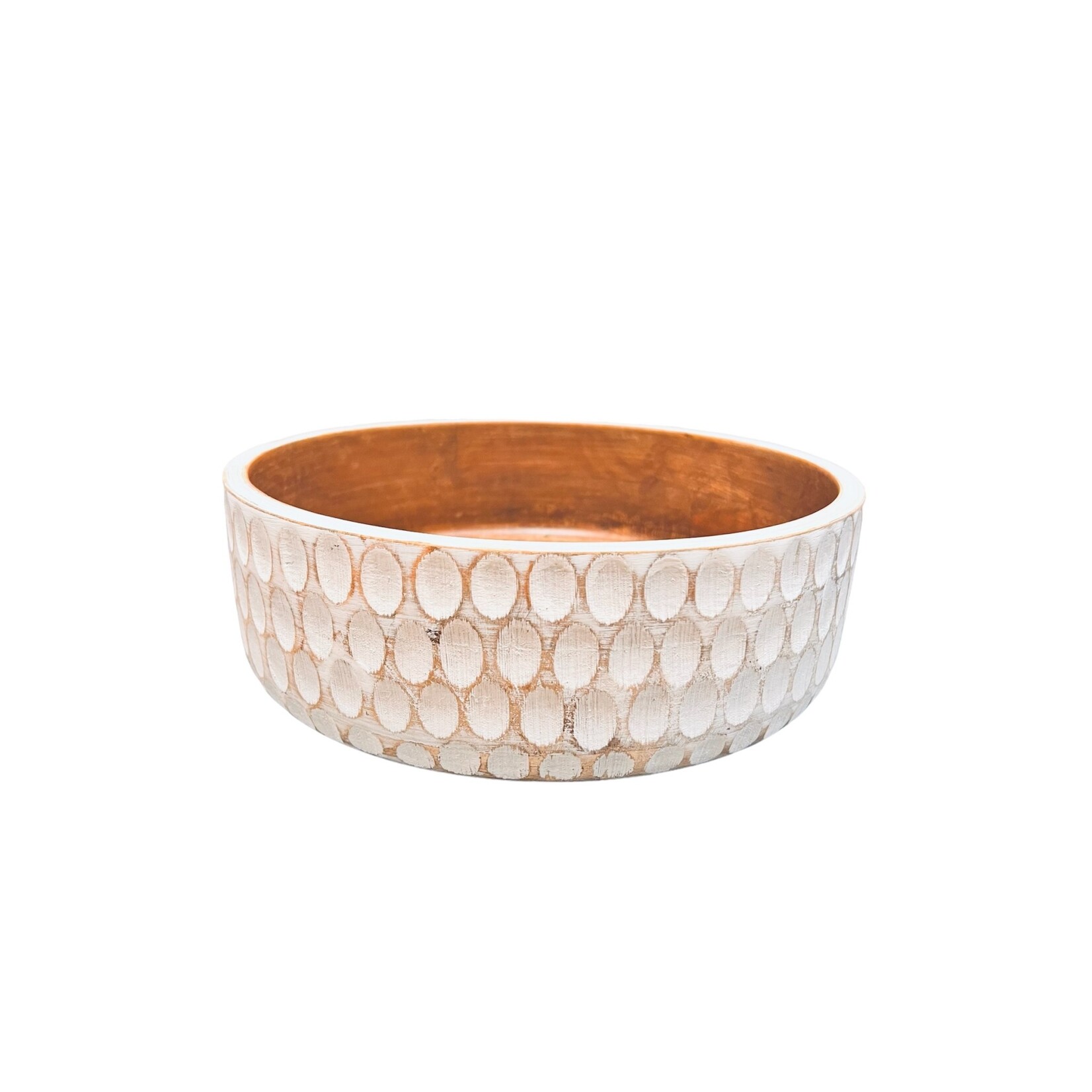 Outside The Box 12" White Carved Solid Mango Wood Salad Bowl