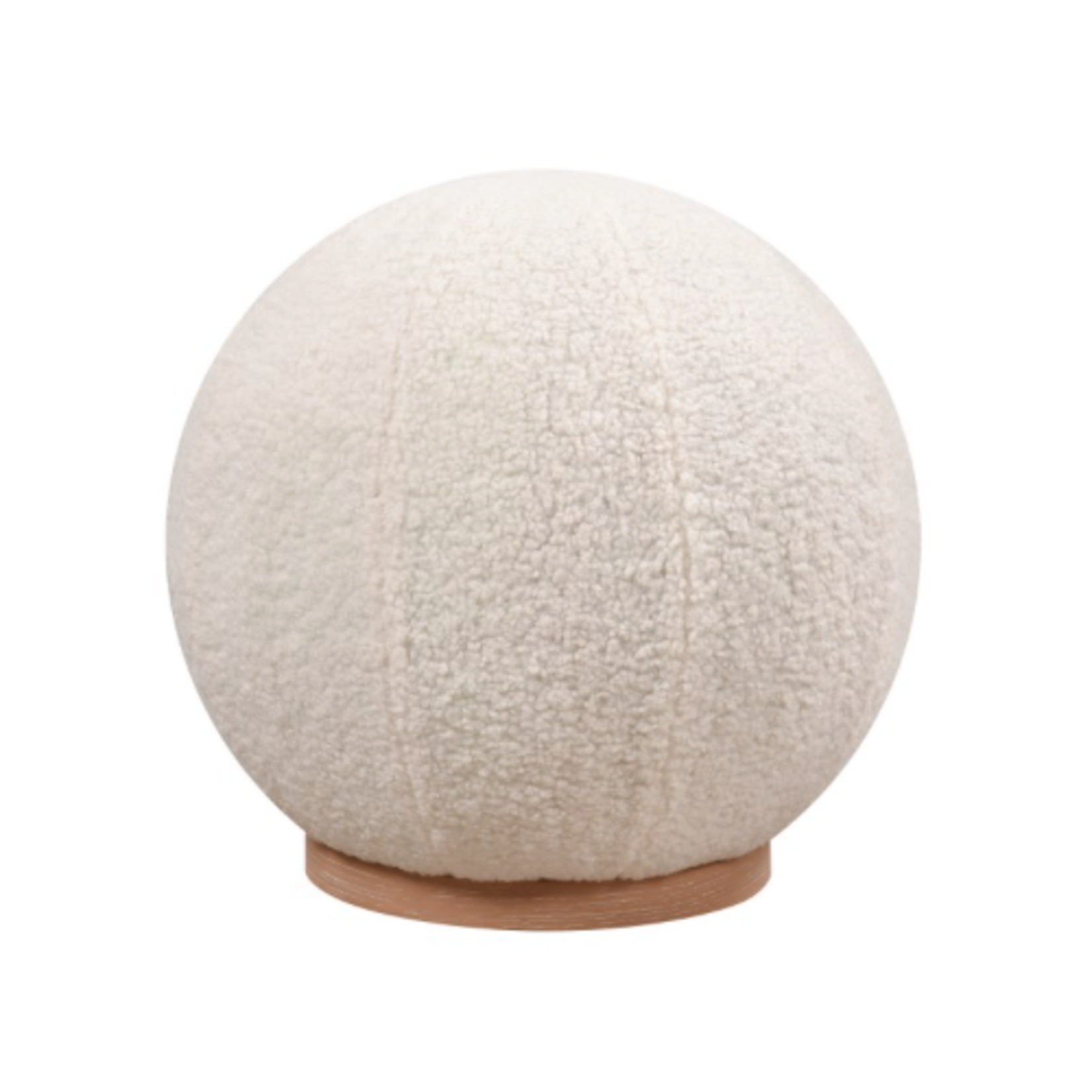 Outside The Box 21" Okin White Boucle & Oak Base Round Pouf