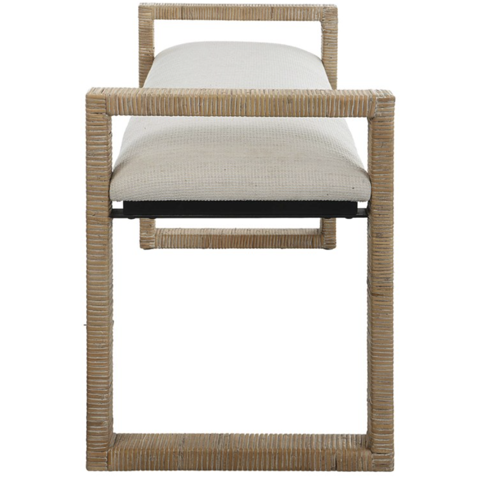 Outside The Box 48x18x21 Areca Coastal White & Natural Rattan Wrapped Bench