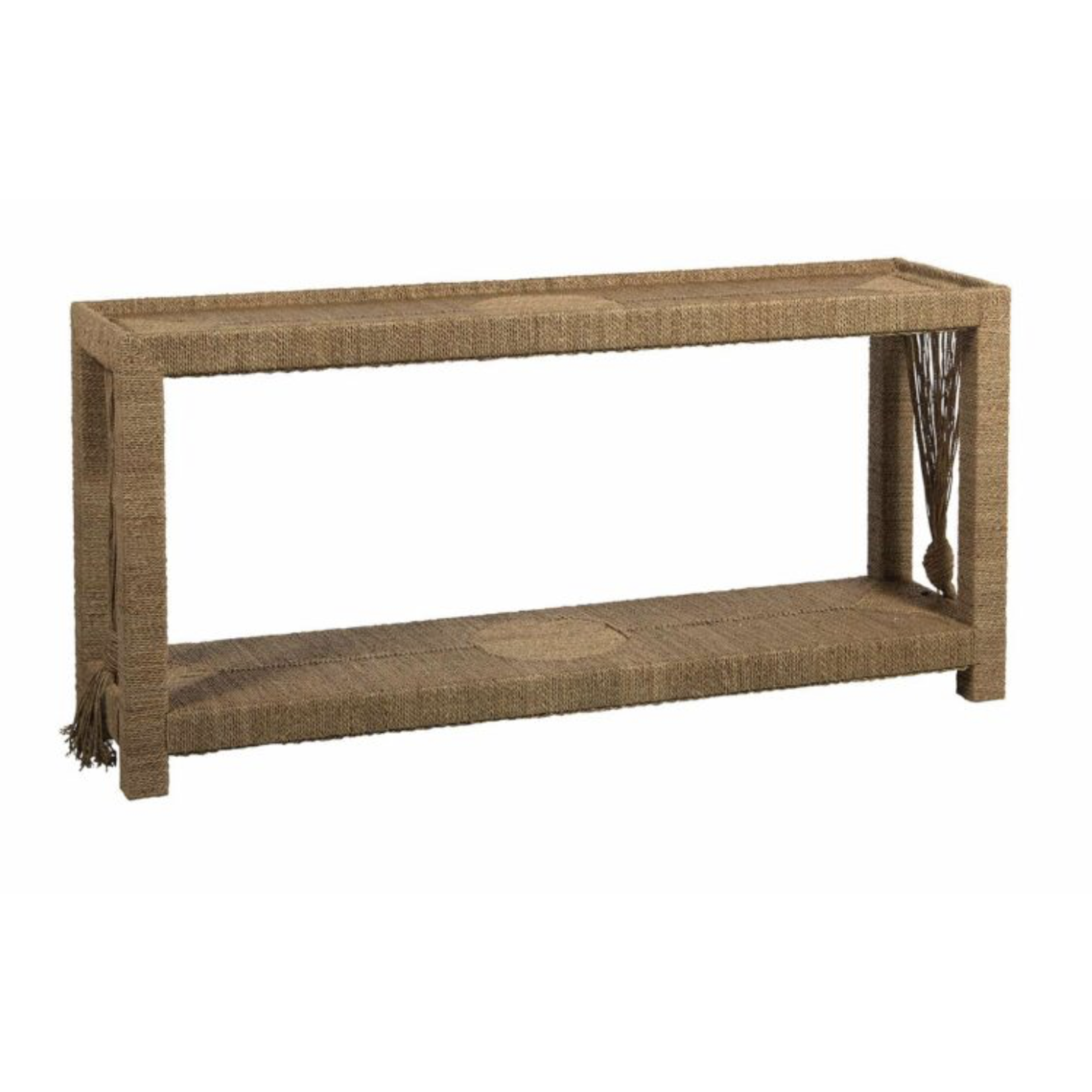 Outside The Box 70x18x32 Gabby Mindi Wood Woven Seagrass Rope Console W/ Glass Top