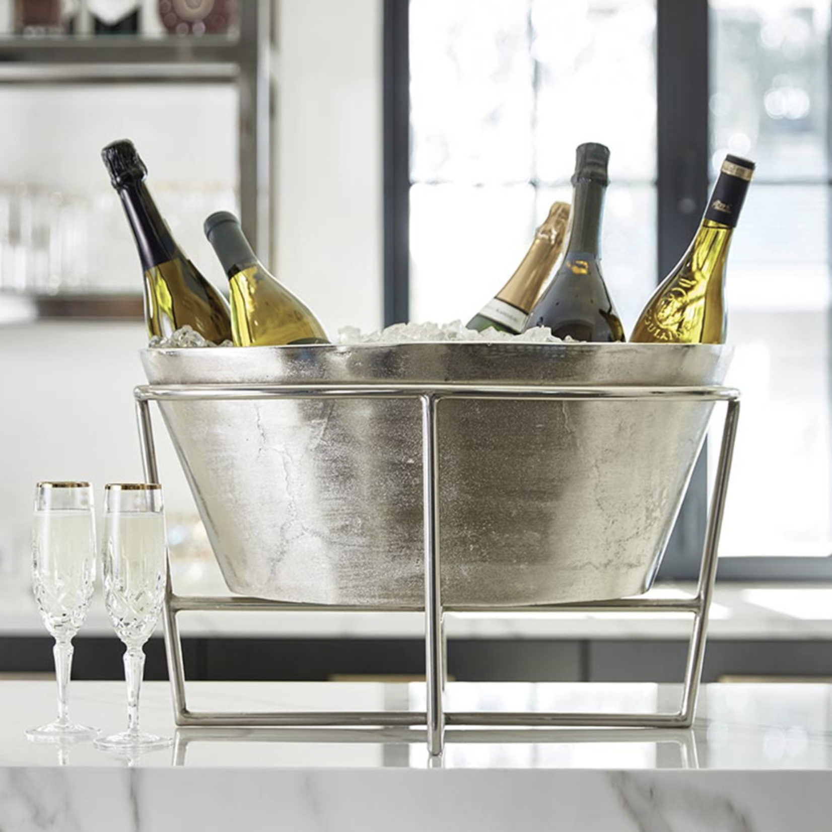 Outside The Box 21x15x13 Champagne Silver Aluminum Bucket W/Stand