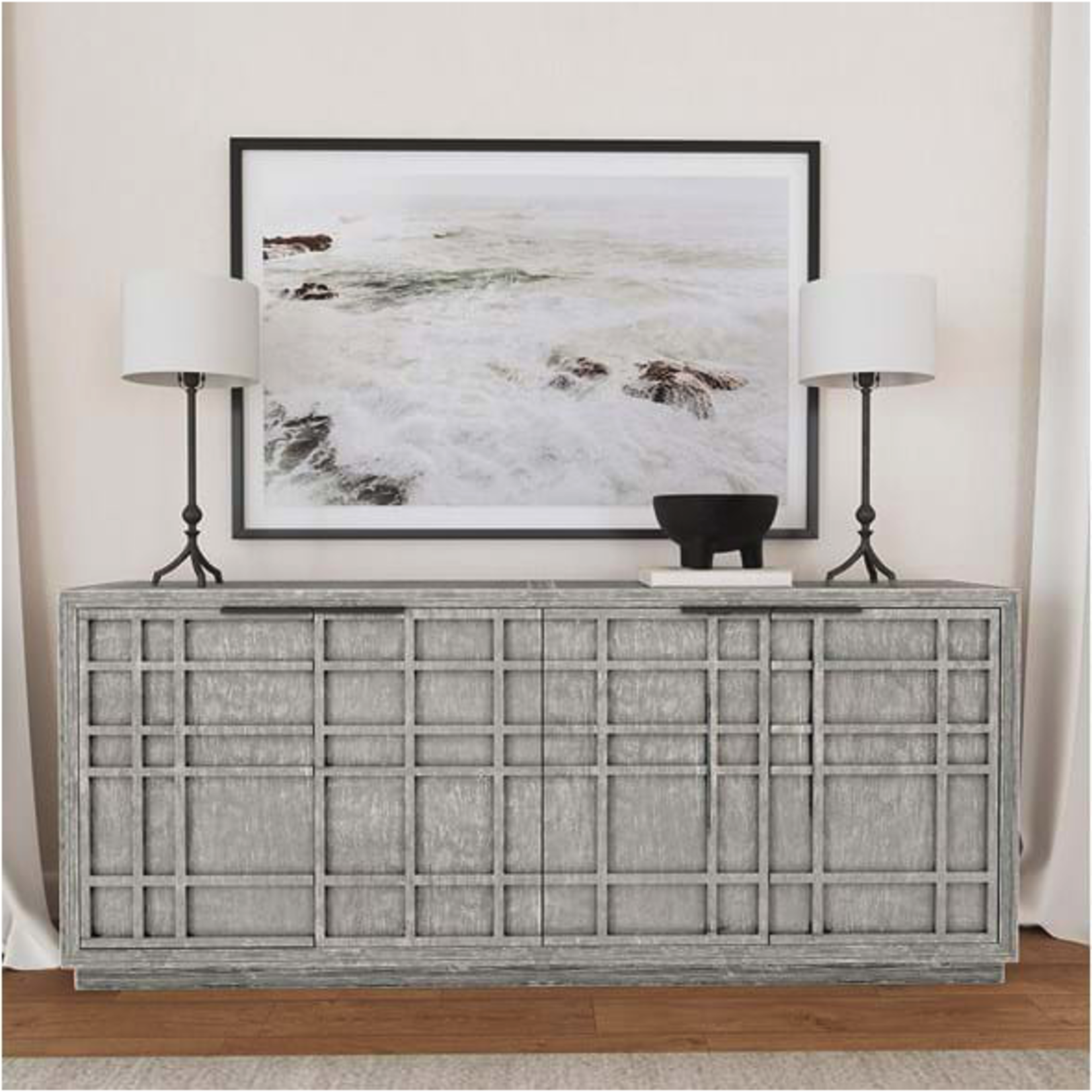 Outside The Box 86x18x36 Chandler Antique Blue Reclaimed Pine 4 Door Sideboard / Console