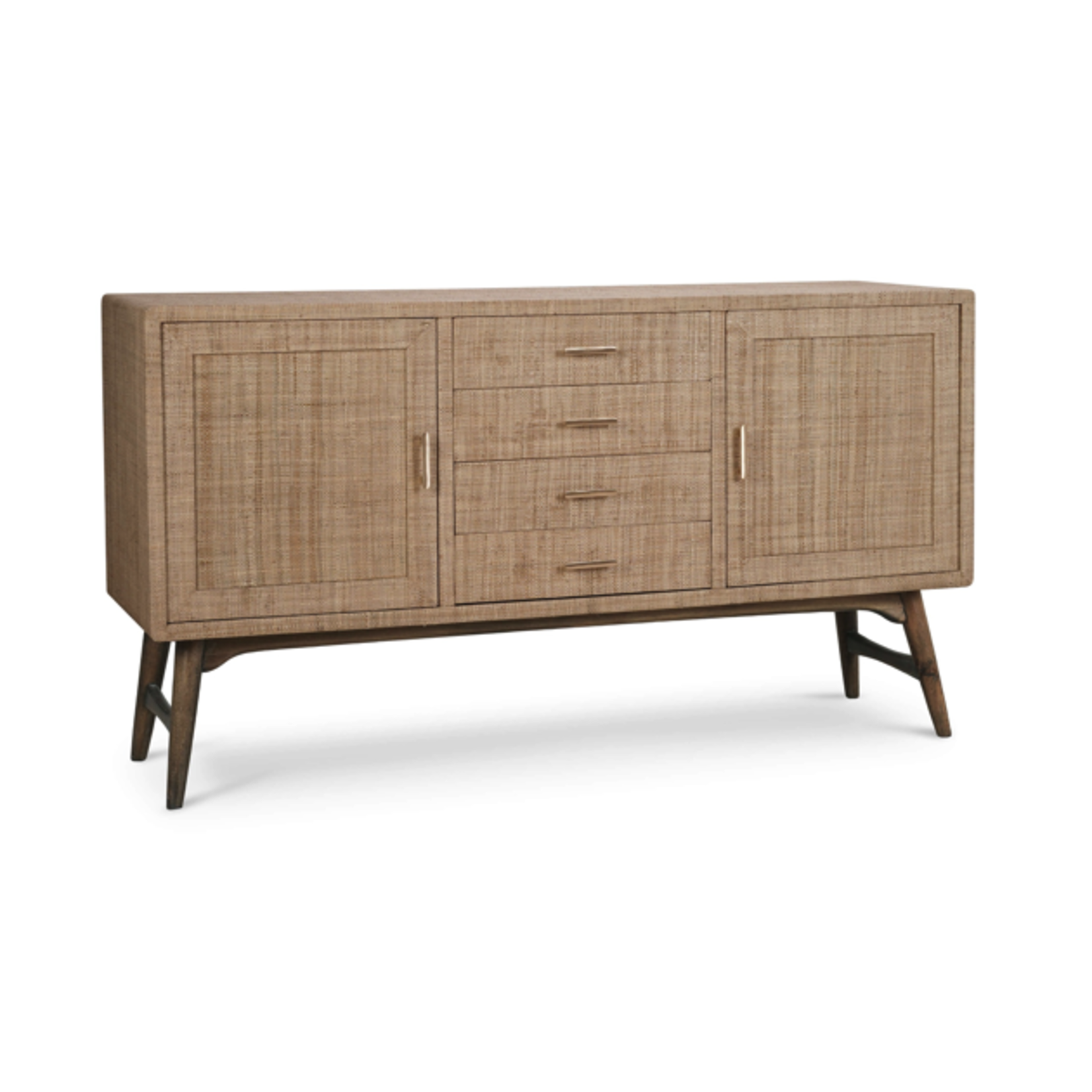 Outside The Box 68x20x37 Pierre Raffia & Mahogany 4 Drawer 2 Door Buffet In Straw Wash