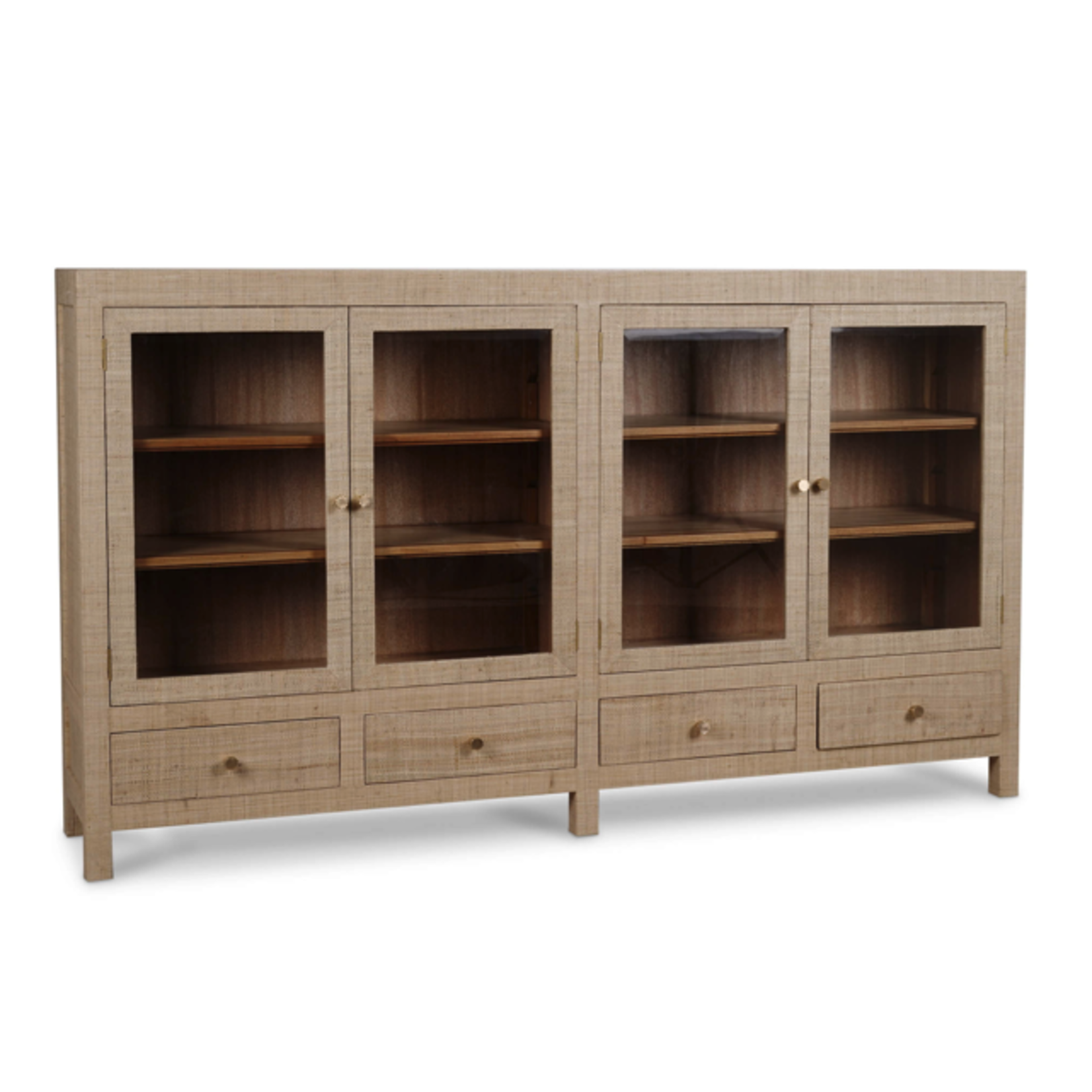 Outside The Box 84x16x48 Kagu Raffia 4 Door Low Cabinet In Fruitwood - RFRW