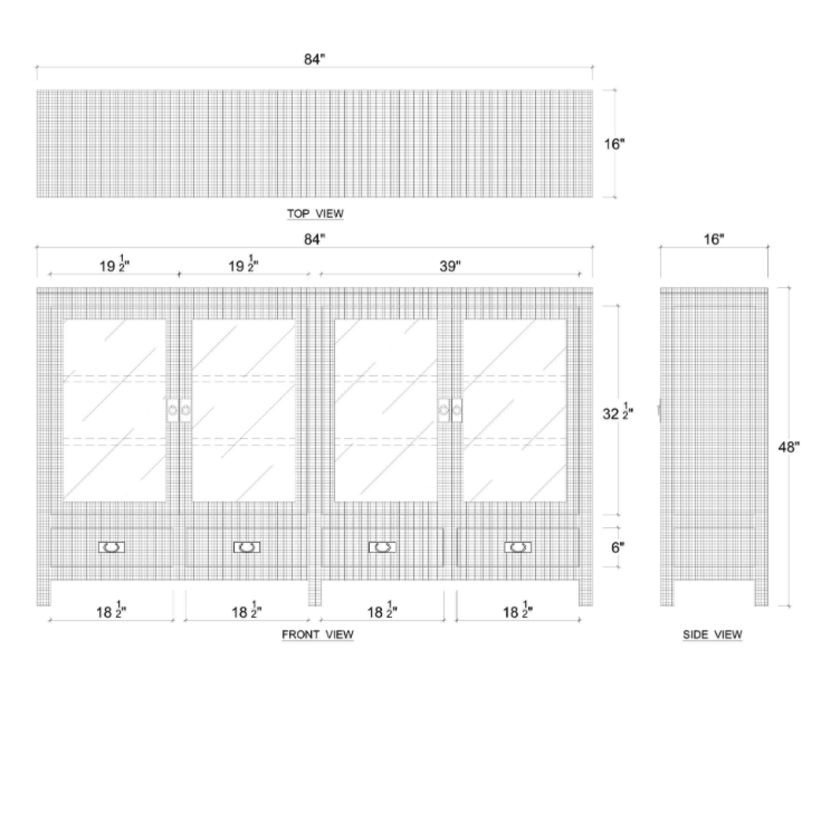 Outside The Box 84x16x48 Kagu Raffia 4 Door Low Cabinet In Deep Blue - RFDB